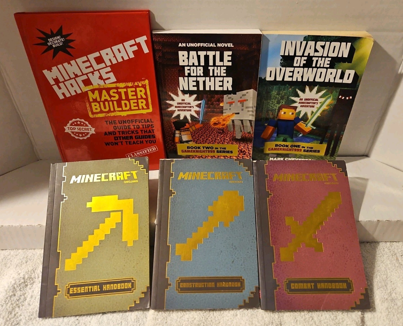 MINECRAFT 6 Book Lot Hacks Master Builder Combat Essential Construction Handbook