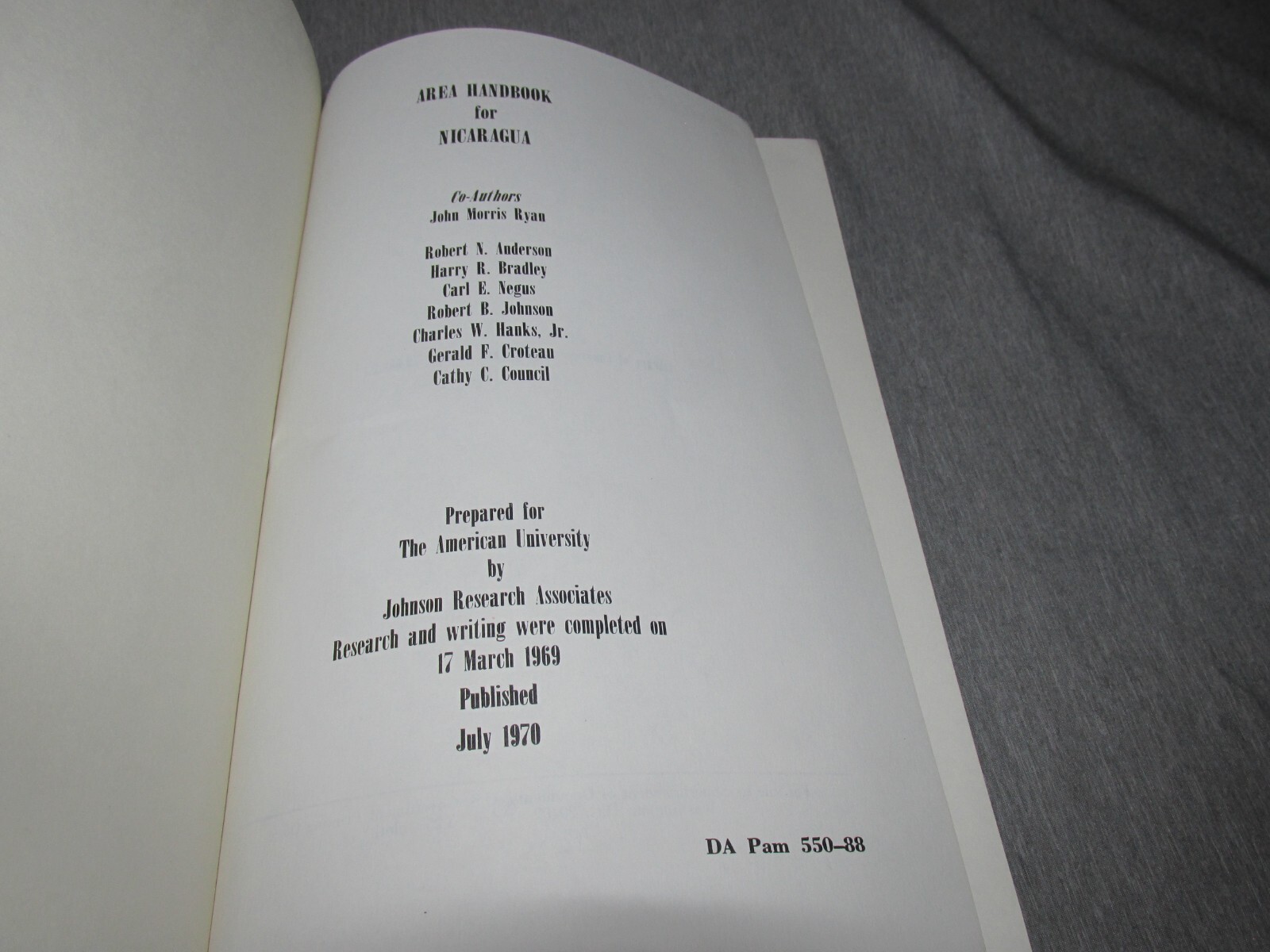 AREA HANDBOOK FOR NICARAGUA 1970 DA PAM 550-88 Hardback