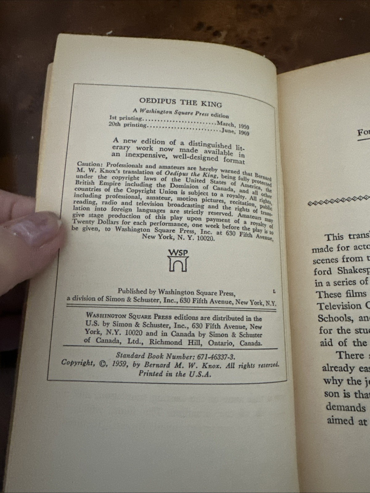 Oedipus the King by Sophocles Bernard M. W. Knox Washington Square Press