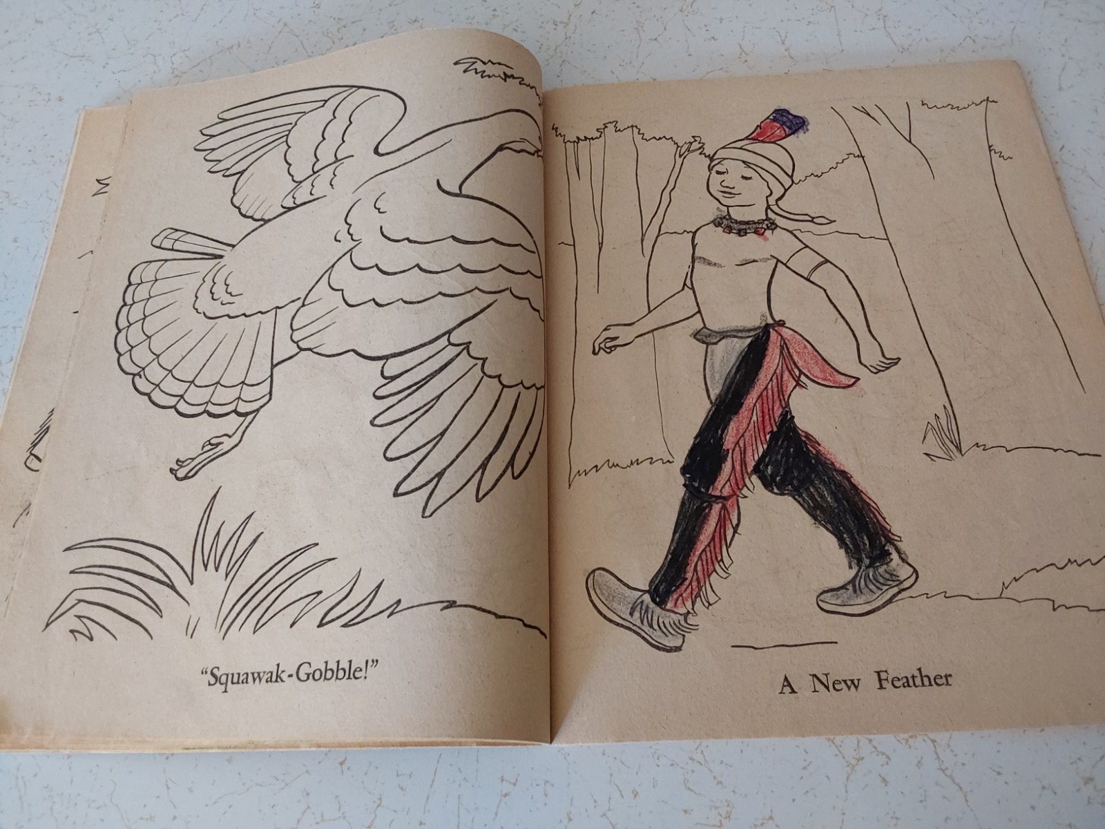 1958 “All About Indians” COLORING BOOK by Whitman (some pages colored)