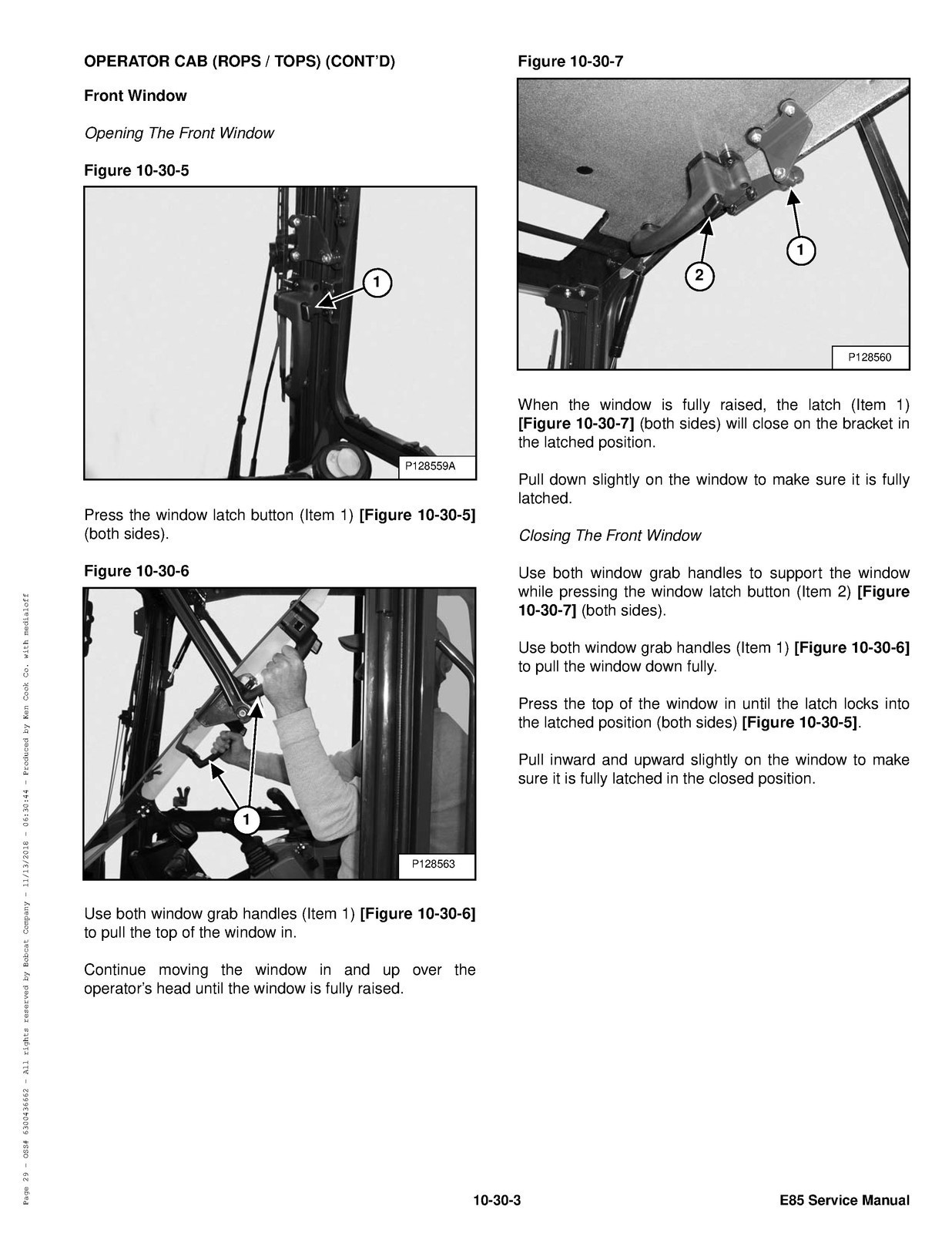 BOBCAT E85 Excavator Service Manual SN B48411001 Up, BIND, FRONT & BACK, FOLDOUT