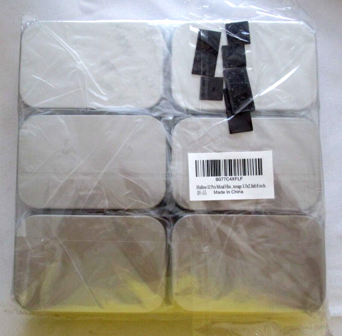 12/pcs Hulless Hinged Tin Boxes 3.7×2.3×0.8″ Durable Storage Containers Silver