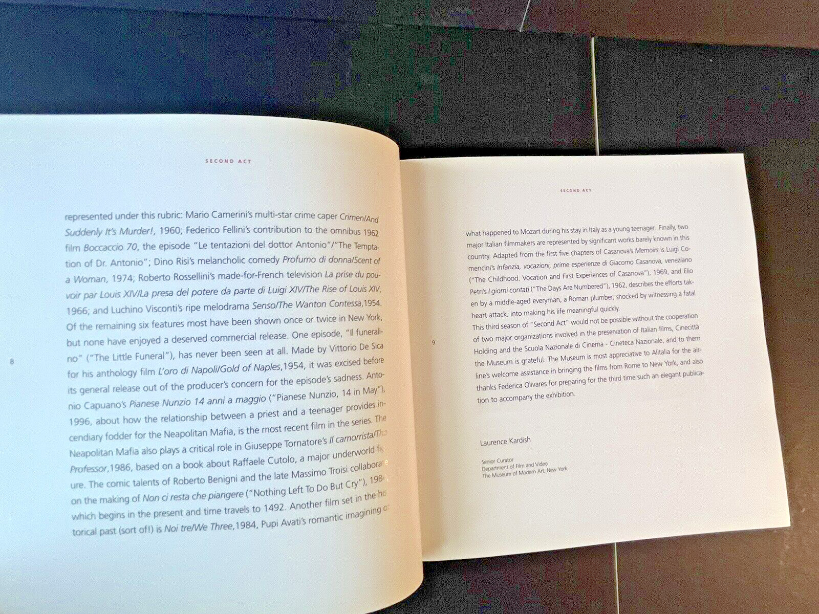 Second Act: A Rediscovery of Italian Cinema 3, by Antonio Monda, 2000, Olivares