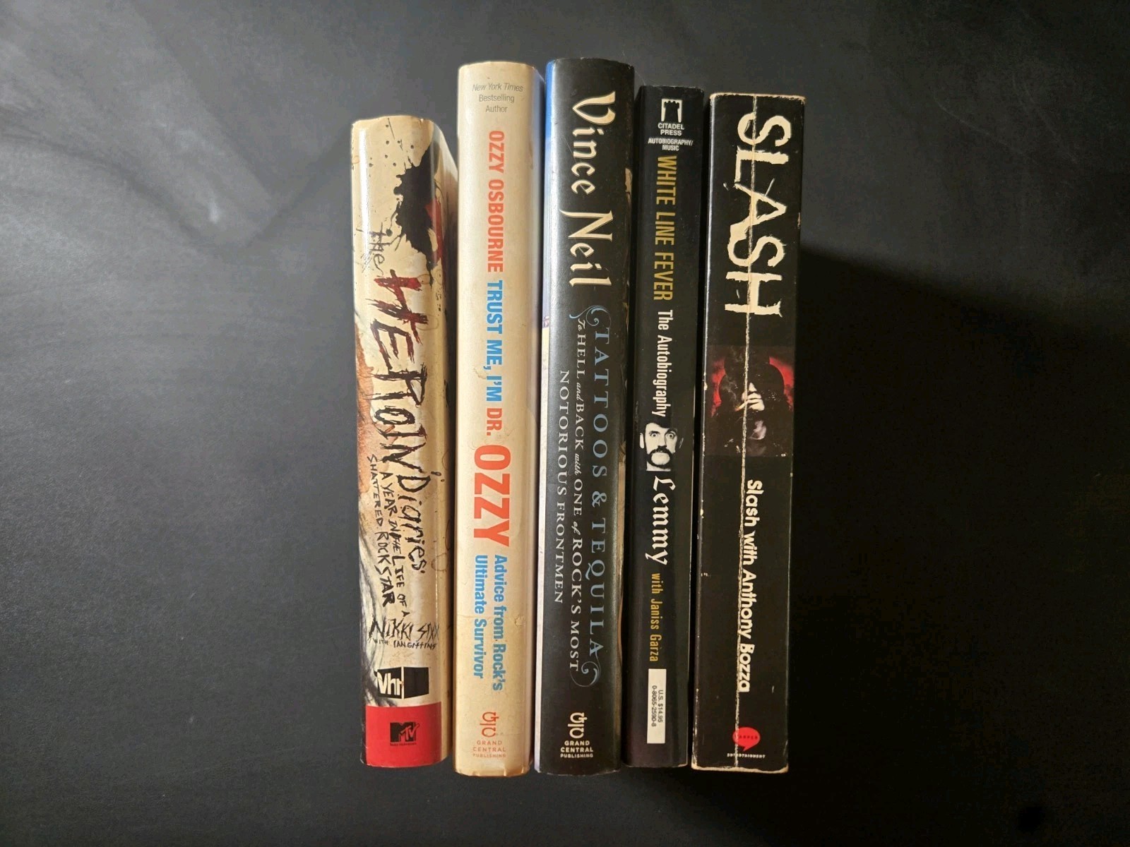 Lot of 5 Rock musician autobiography books Lemmy, Slash, Nikki Sixx, Vince Neil