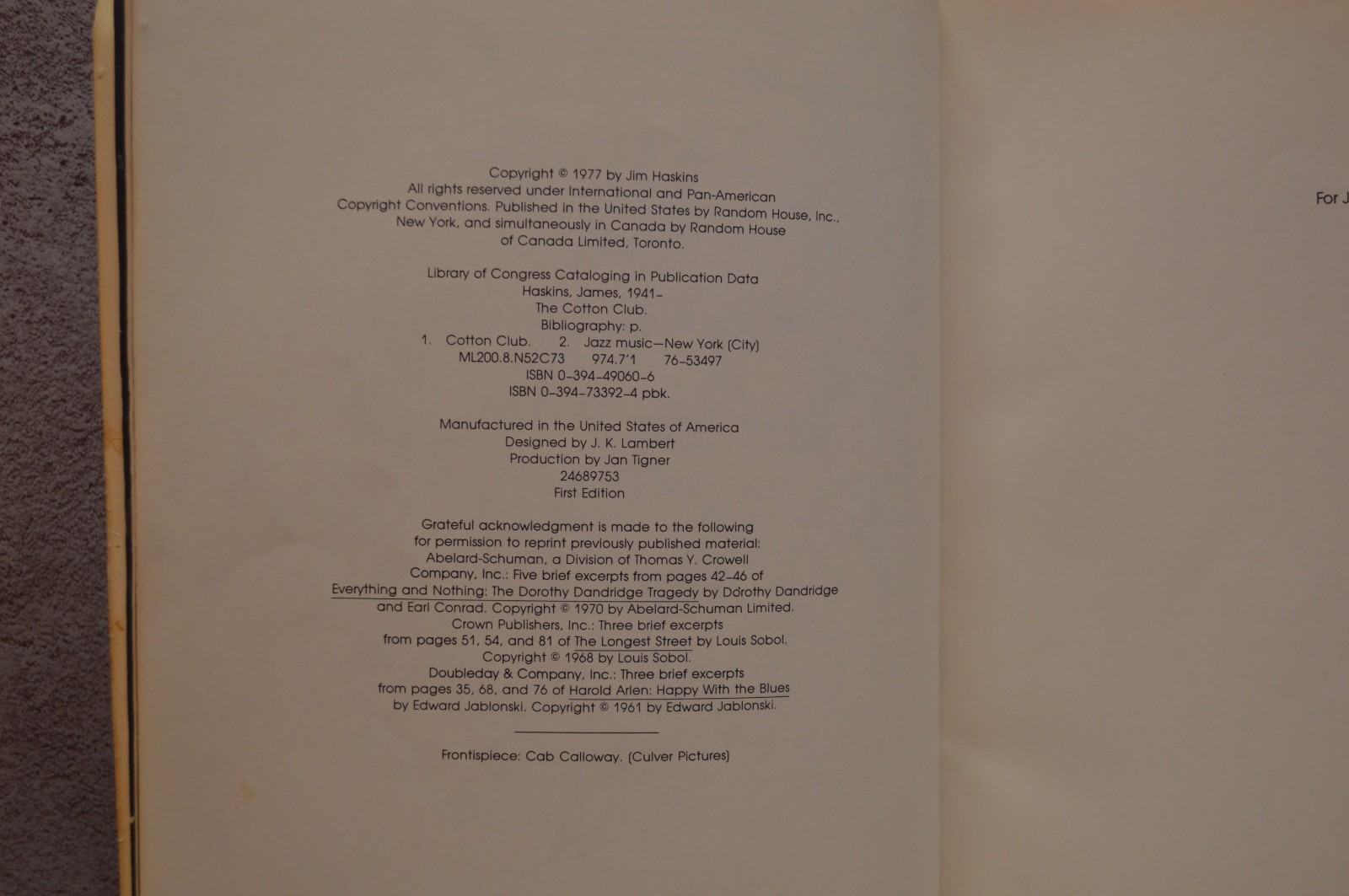 The Cotton Club by Jim Haskins 1977 First Edition Signed🟨