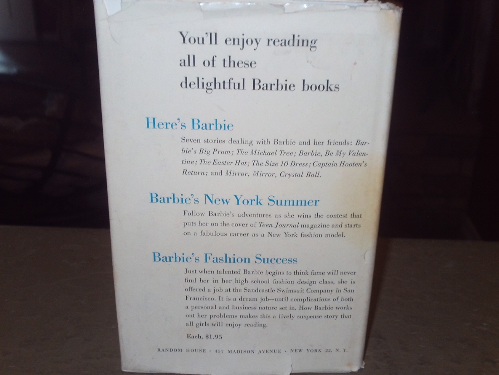 BARBIE’S NEW YORK SUMMER 1ST EDITION LAWRENCE HARDCOVER W/DUST JACKET VF/NM 1962