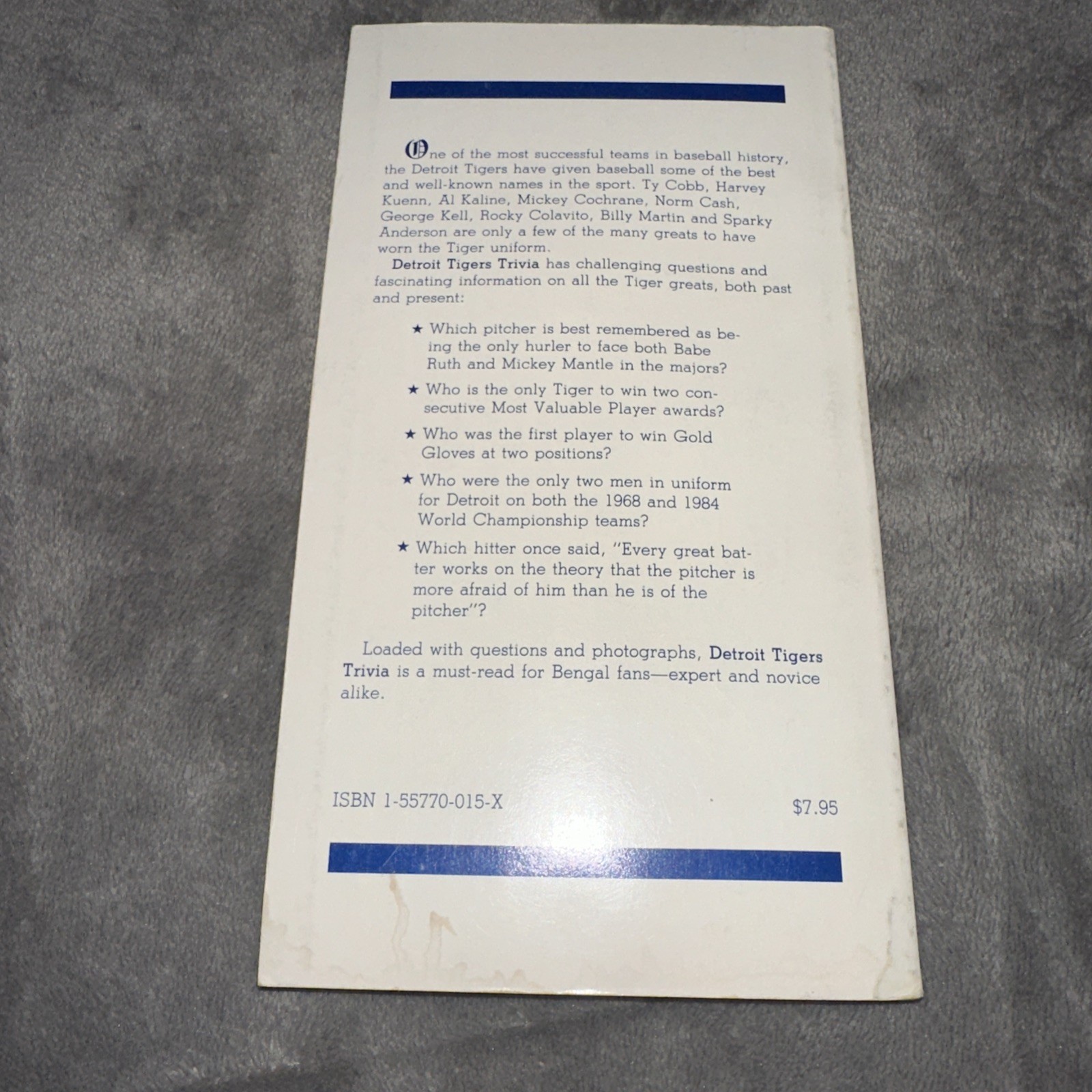 Detroit Tigers Trivia by John F. Grabowski 1988 Paperback Book MLB