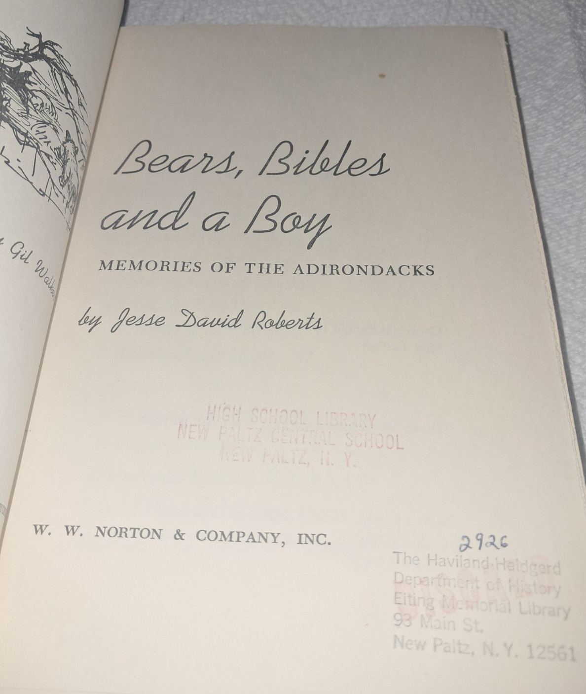 Jesse David Roberts Bears Bibles a Boy Memories of Adirondacks HC 1st ex-library