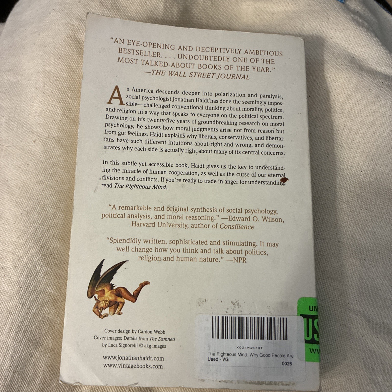 The Righteous Mind by Jonathan Haidt Paperback Politics Religion Morality