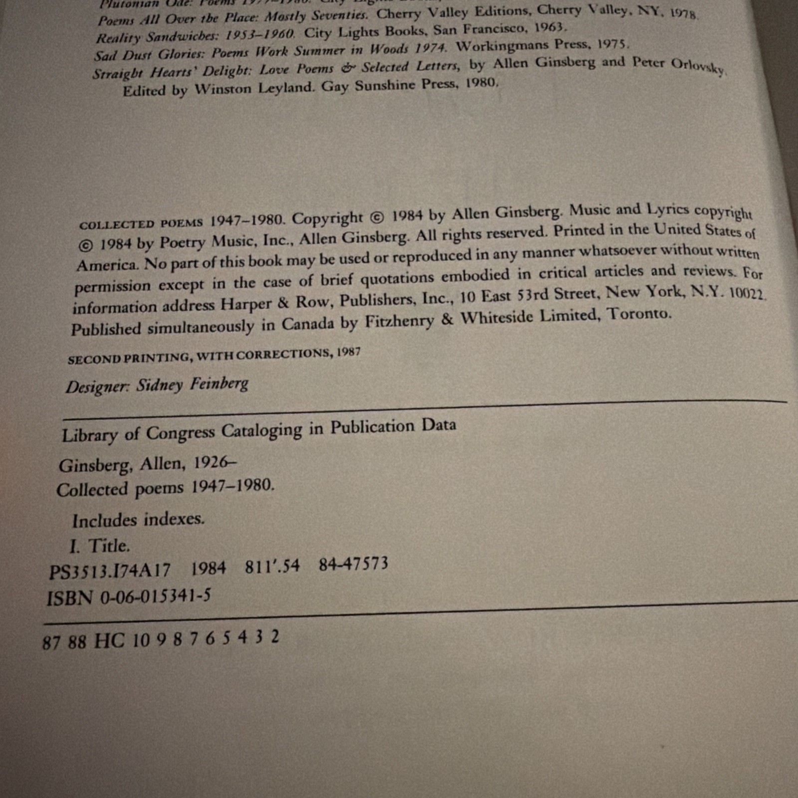 Allen Ginsberg Collected Poems 1947-1989. No Dust Jacket.