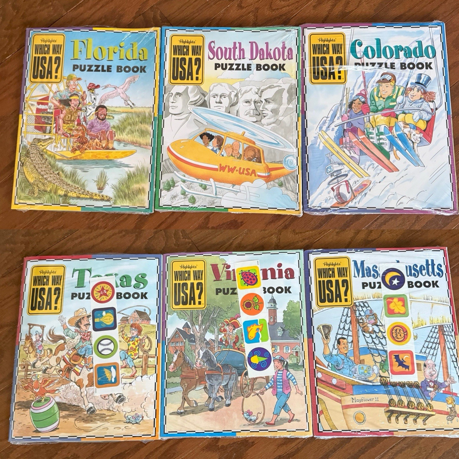 Highlights Which Way USA 6 States Maps & Puzzle Books & Stickers – NEW & SEALED!