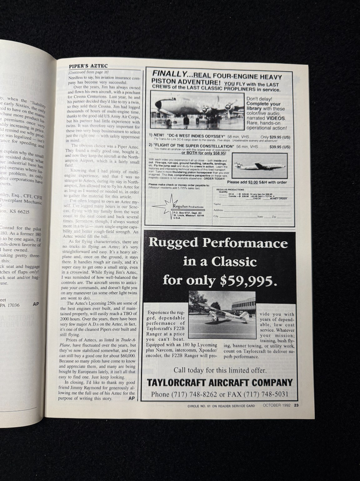 Air Progress Aviation Magazine 1992 October Aerospatiale Trinidad Tobago Piper