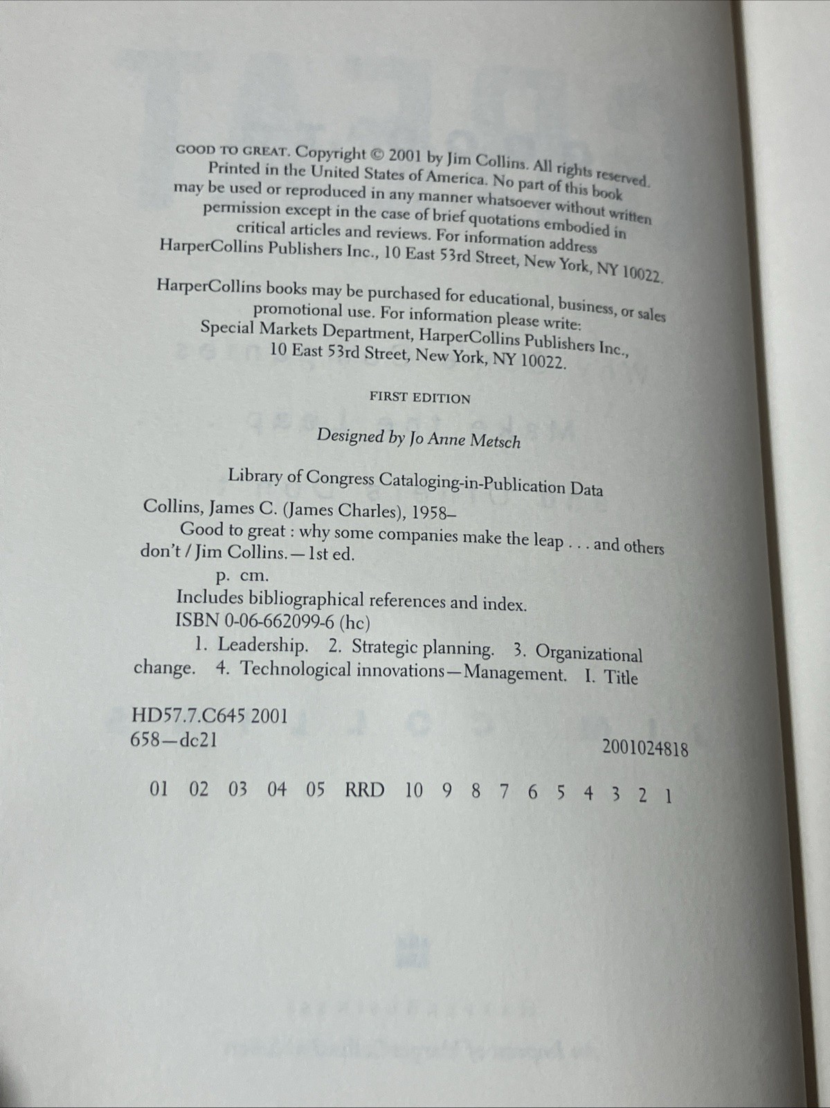 Good to Great Jim Collins 2001 First Edition First Printing HC – DJ **RARE**