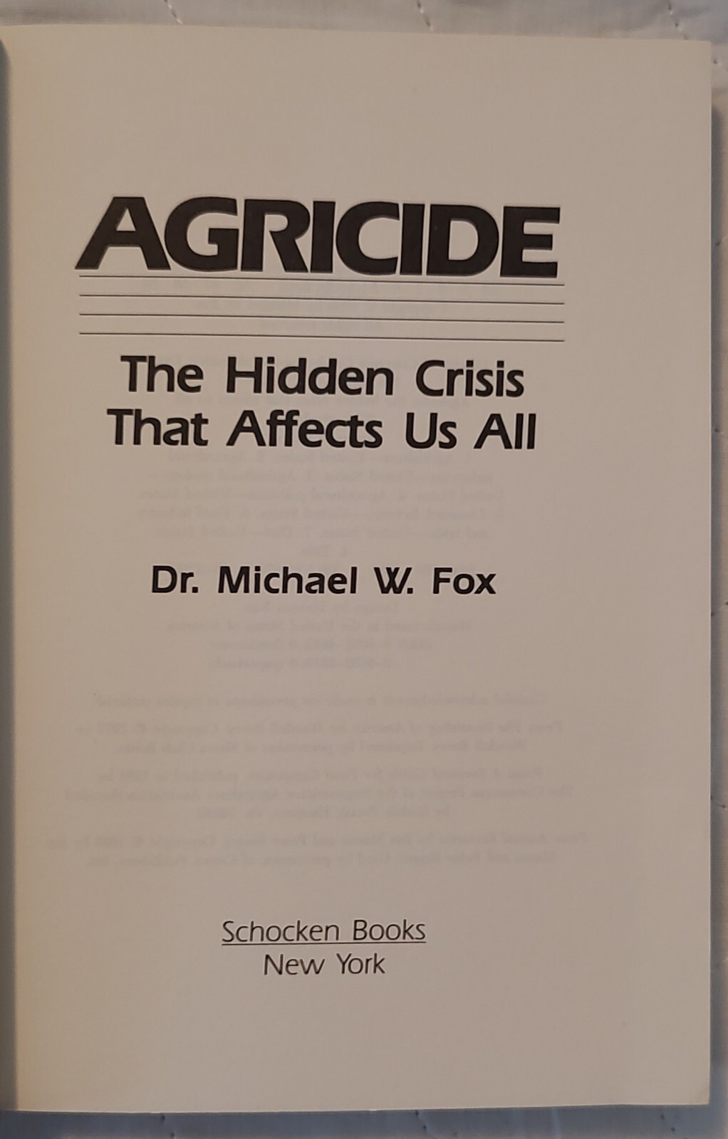 AGRICIDE By Michael W. Fox PB VTG