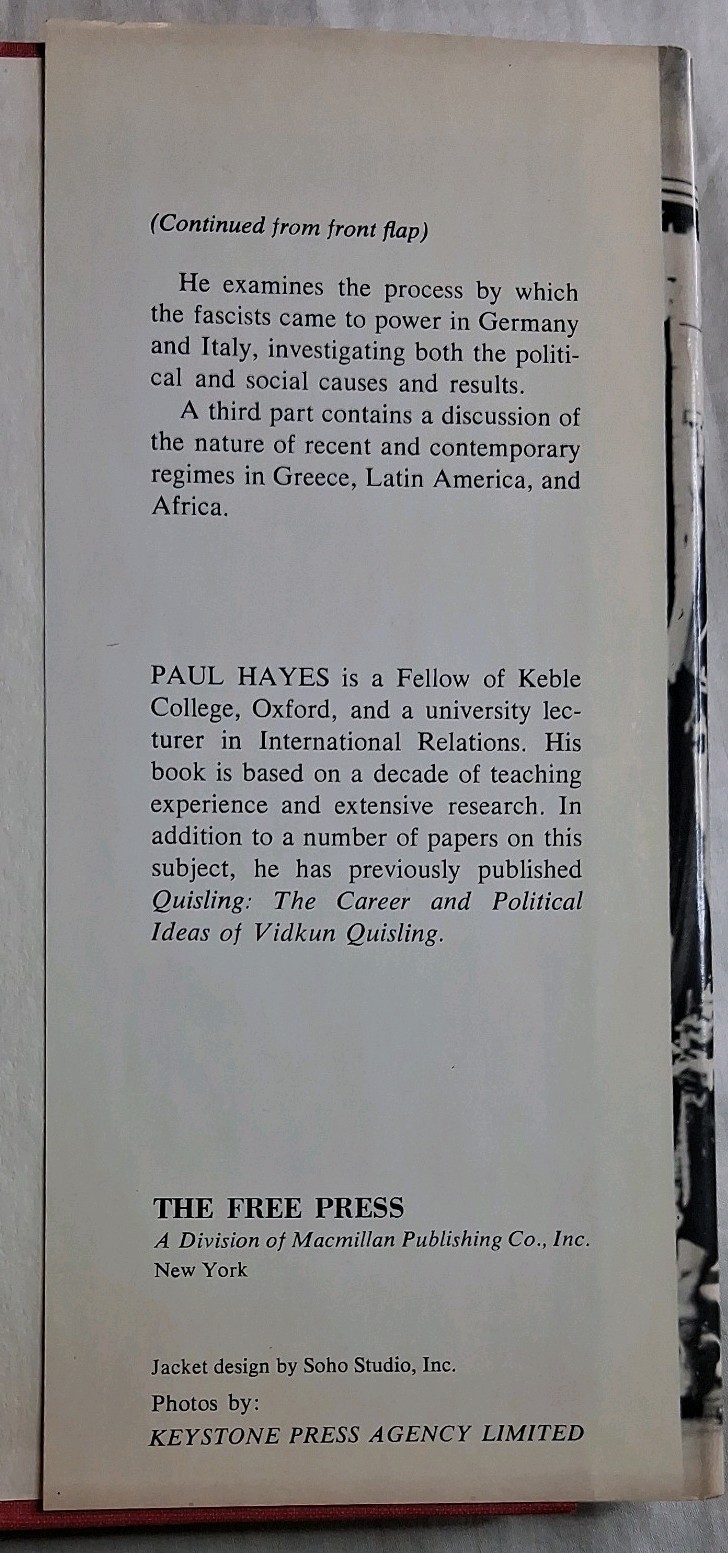 Fascism Hardcover/DJ Paul Hayes 1973 Free Press 1st Printing