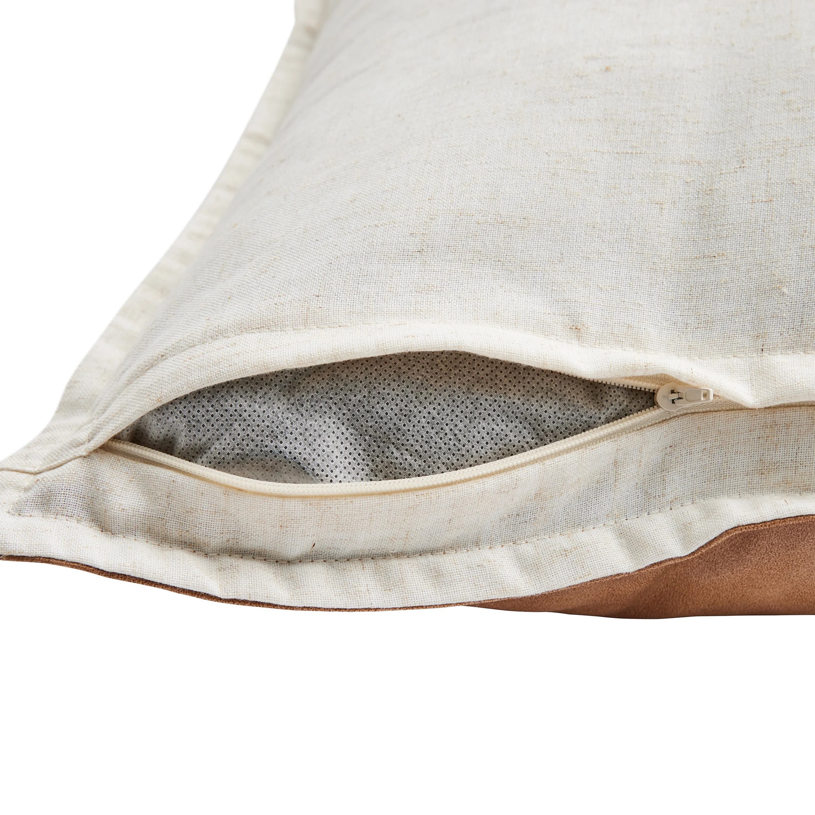 14″ X 24″ Beige Vegan Leather Decorative Pillow