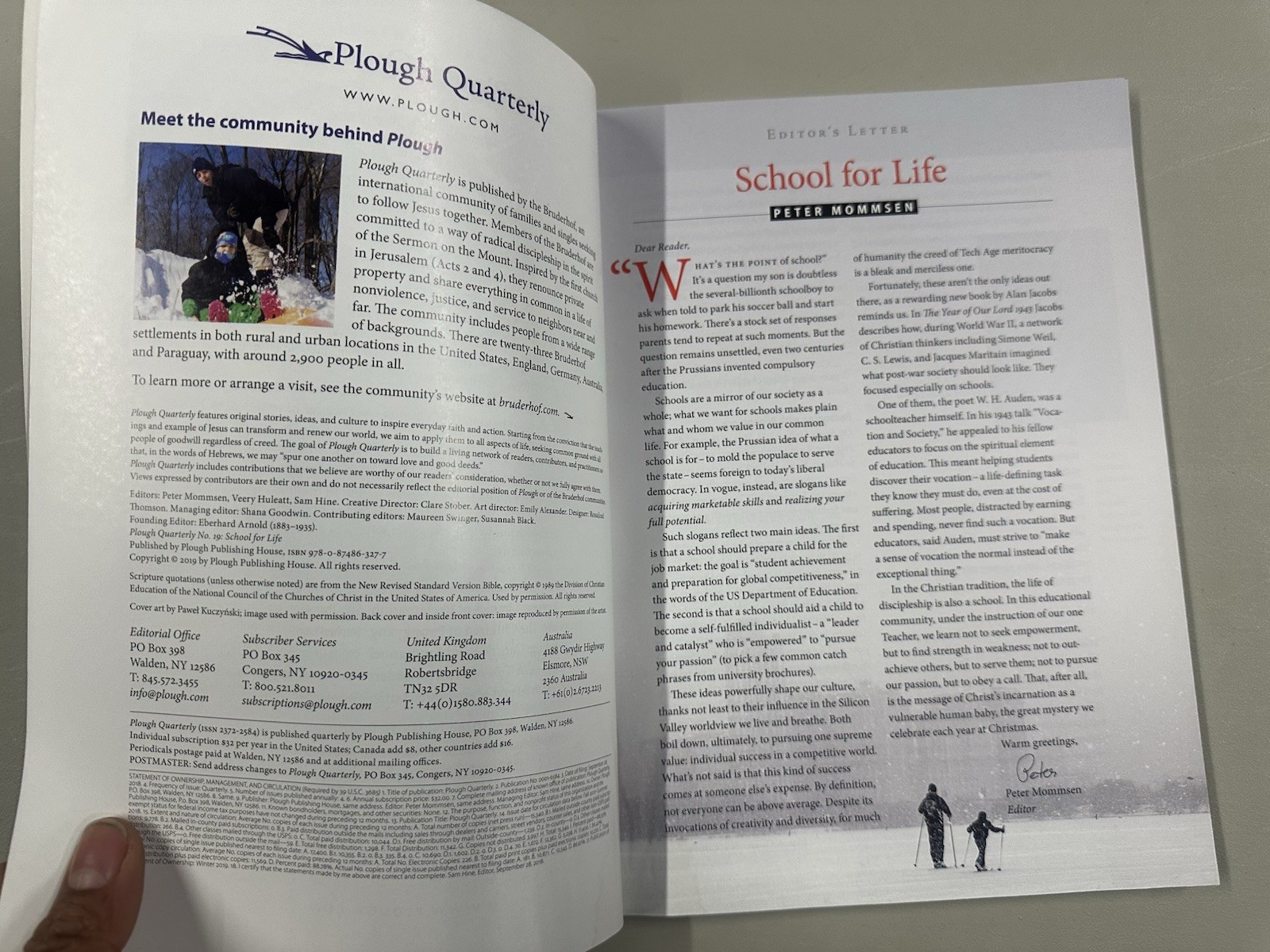 Plough Quarterly No 13 and No 19 – Save Our Souls and School for Life
