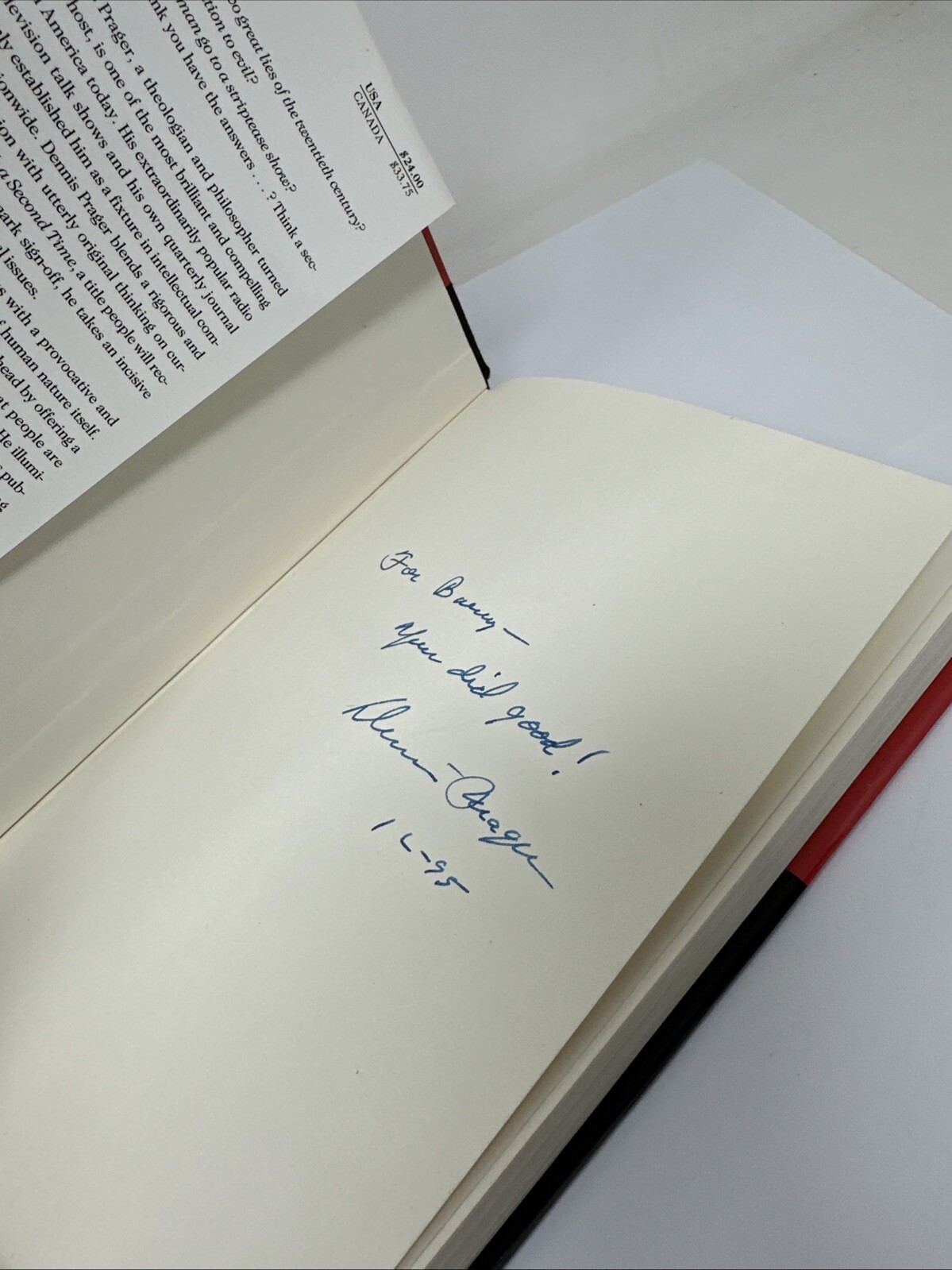 Think a Second Time by Dennis Prager (1995, Hardcover, SIGNED!)