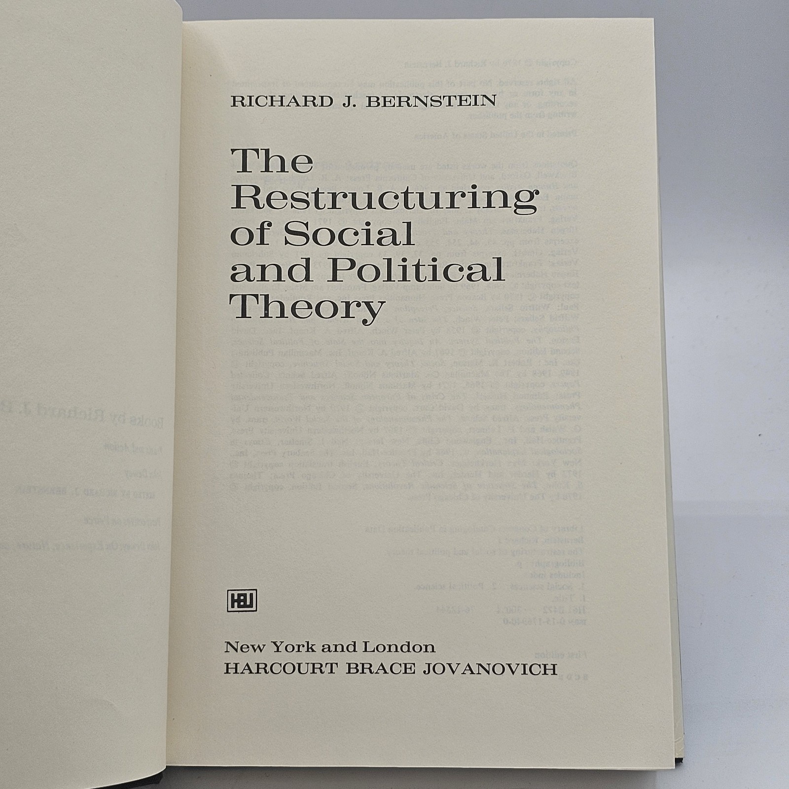 The Restructuring Social Political Theory Bernstein 1976 HC w/DJ 1st Ed