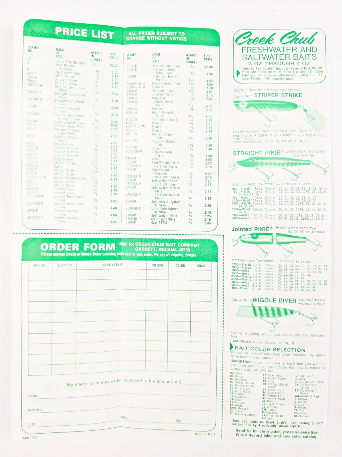 Six 1970s Creek Chub Bait Co Lure Box Inserts Plus A Bonus
