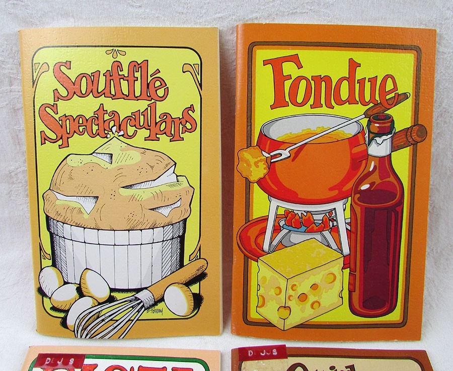 LOT Fondue Pasta Quiche Souffle Vintage Small Cookbook Potpourri Press 1970s VTG