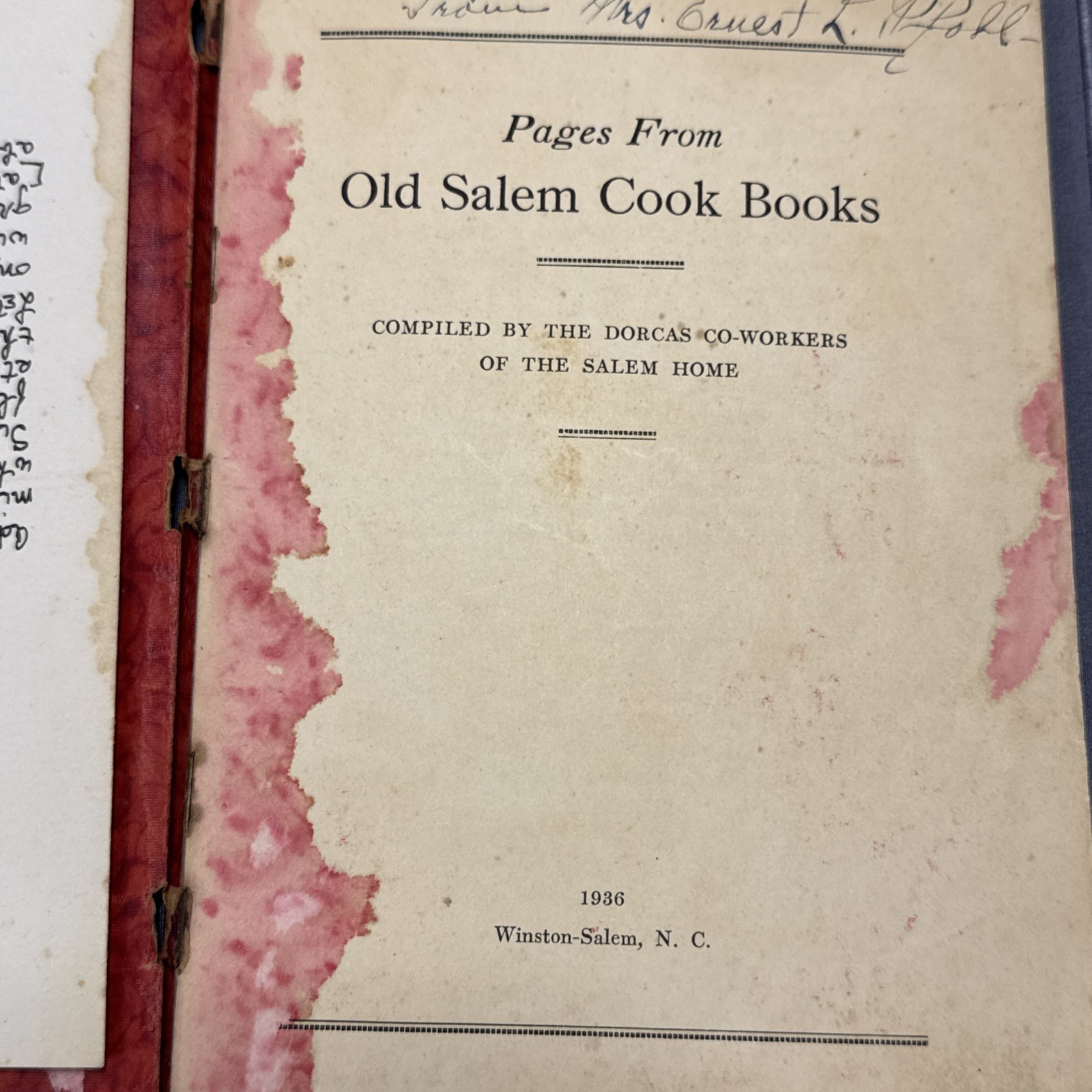 Pages From Old Salem Cook Books 1936, The Dorcas Co-Workers Of The Salem Home