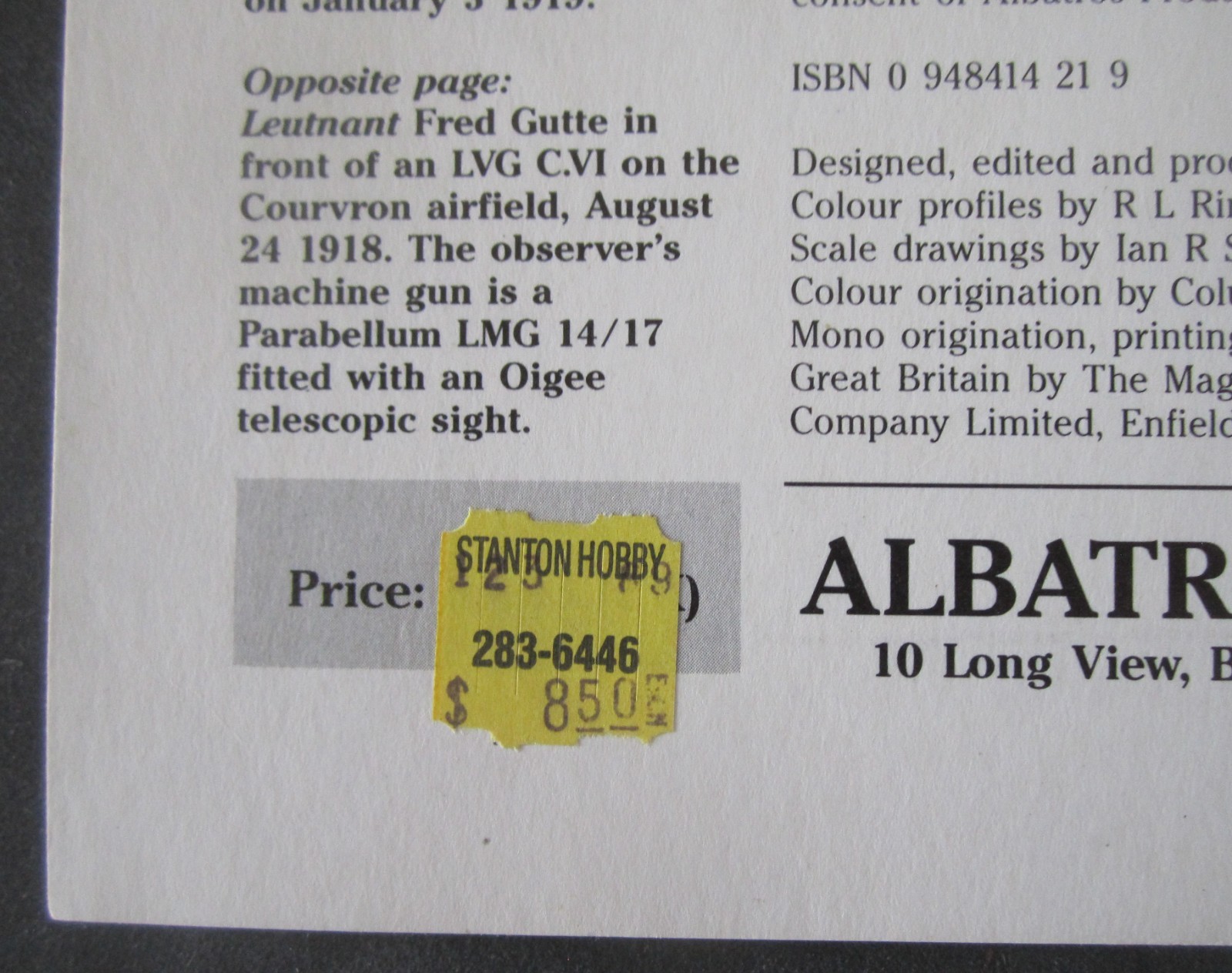 1989 Windsock Datafile #17-LVG C.VI-Grosz-WWl Military Aircraft-Modeler Plans