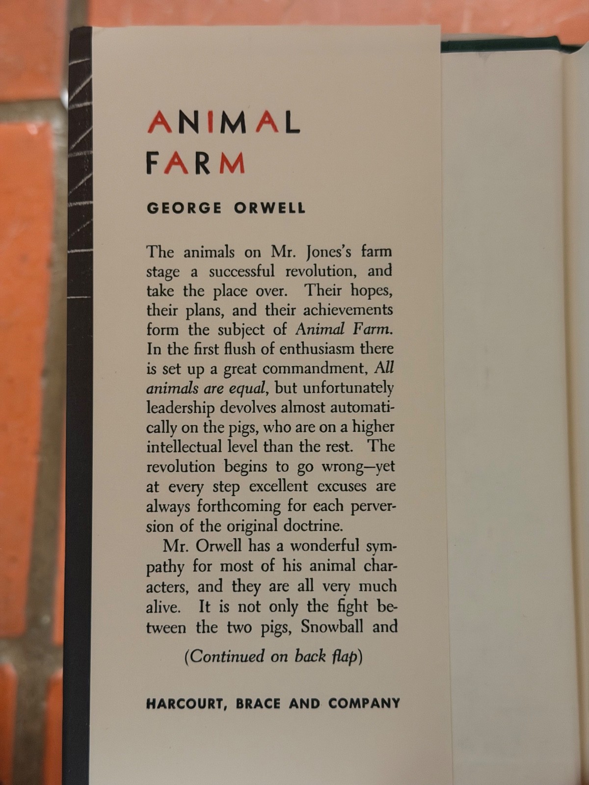 ANIMAL FARM George Orwell Book Facsimile Harcourt, Brace and Company
