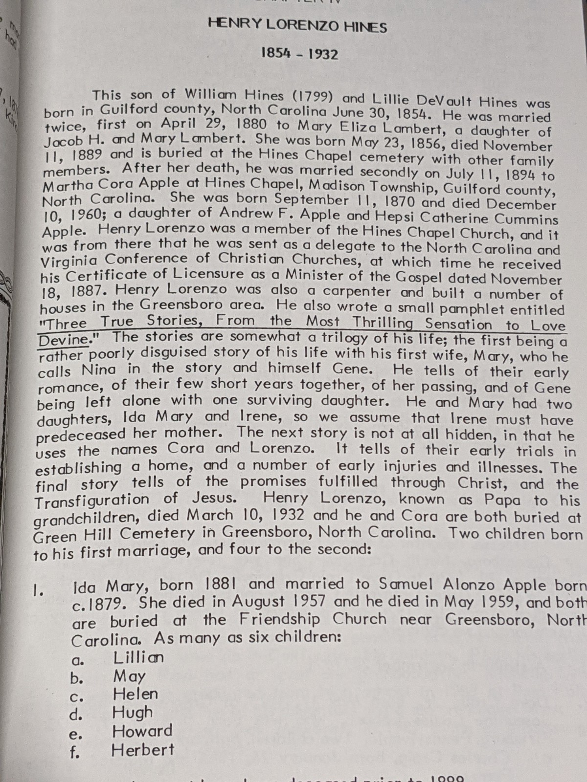 John William Hines and His Descendants of North Carolina & Virginia 1600-1876