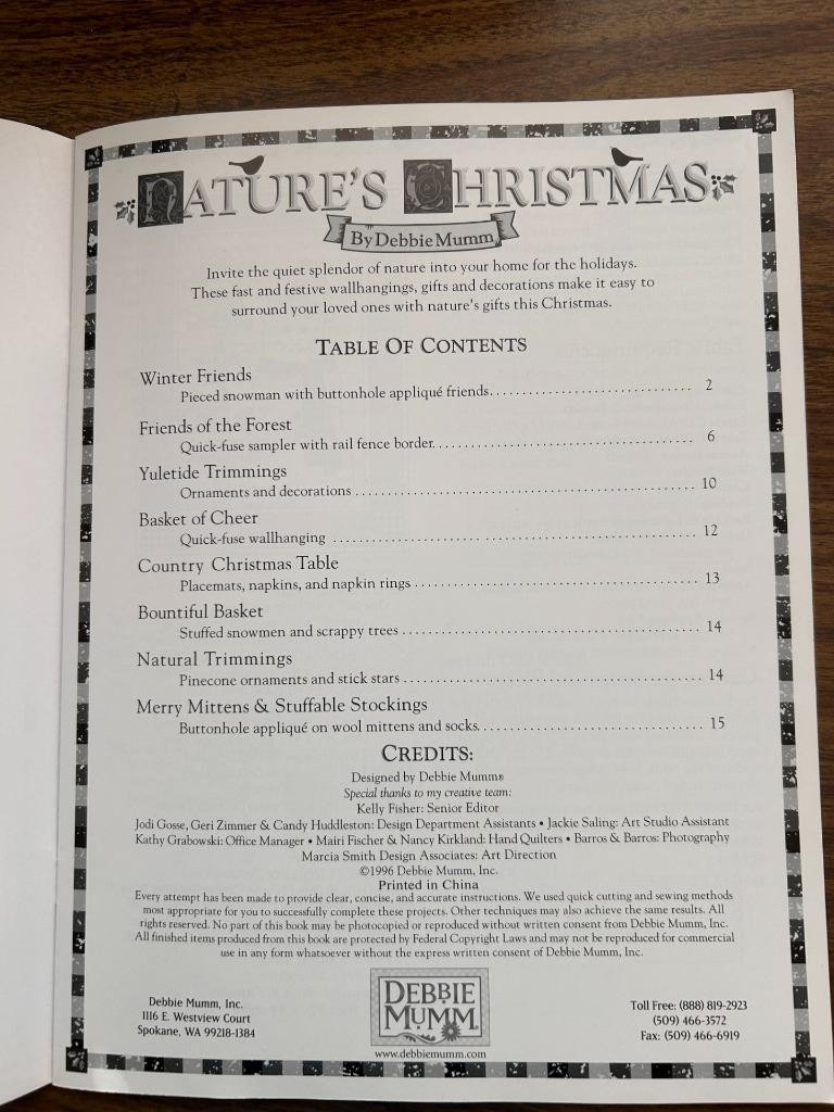 Debbie Mumm Natures Christmas book holiday gifts quilts templates 16 pages