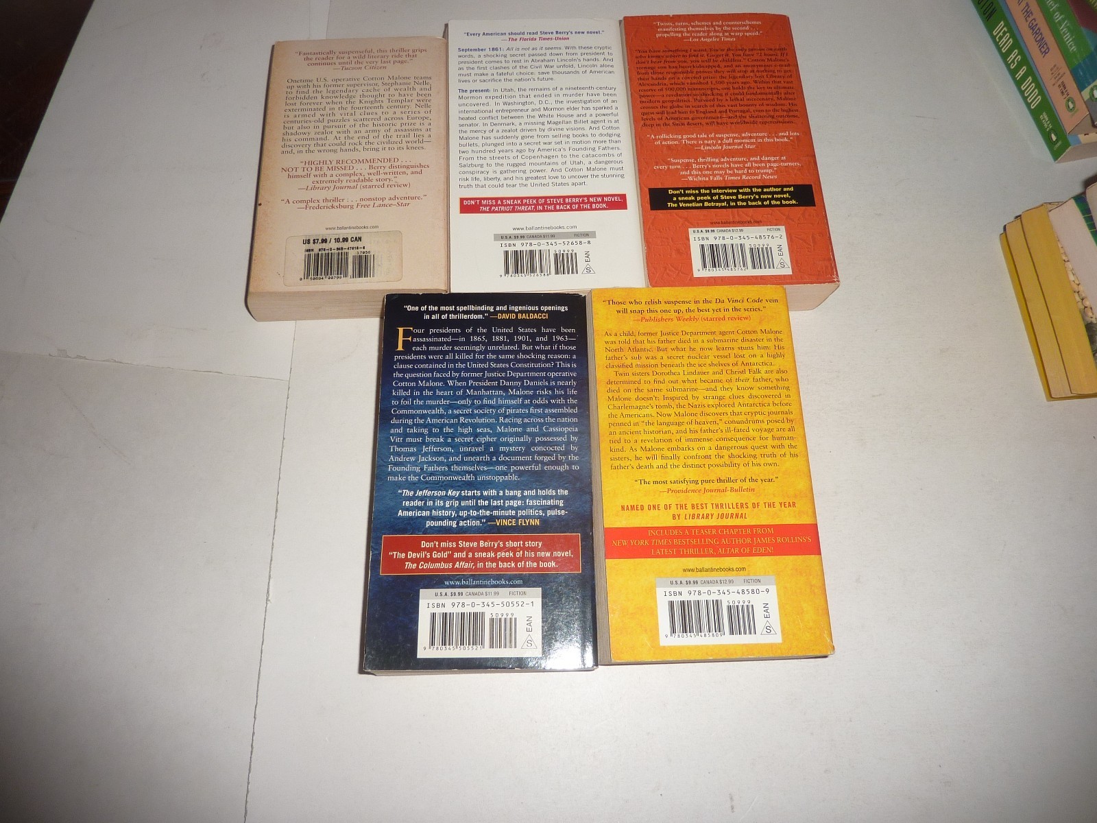 STEVE BERRY 5 PB Lot Thrillers Mystery Lincoln Myth Templar Legacy Jefferson Key