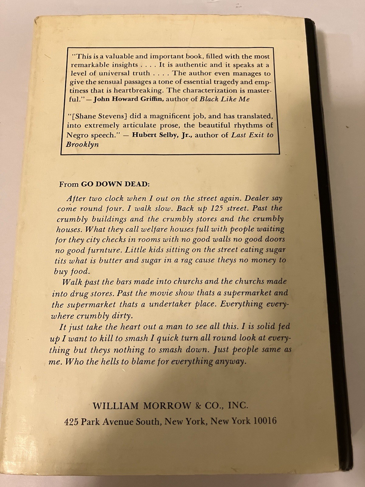 GO DOWN DEAD SHANE STEVENS 1966 HC DJ 1ST WILLIAM MORROW HARLEM GANG LIFE YOUTH