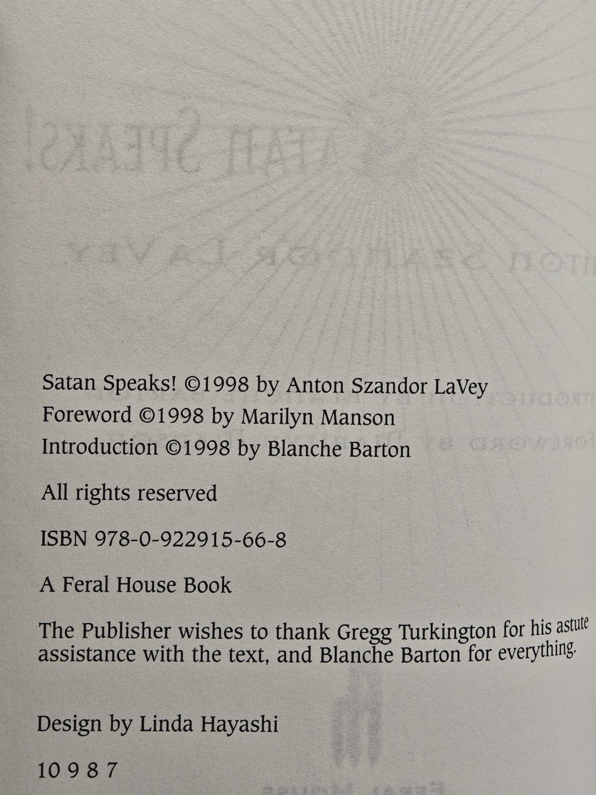 Satan Speaks! by Anton Szandor LaVey (1998, Trade Paperback)