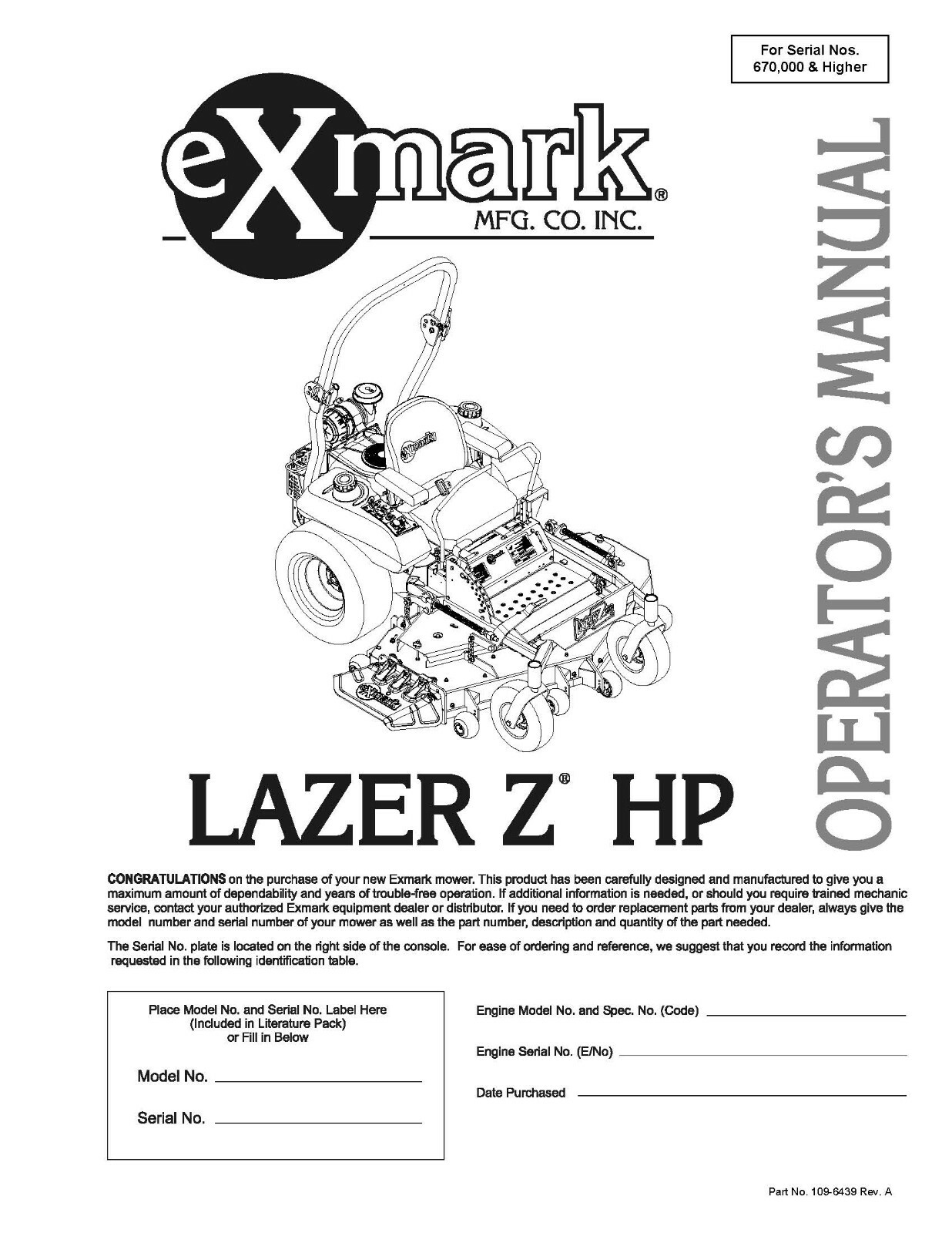 eXmark Lazer Z HP Operators Manual & Part List Diagrams Schematics LHP23KA505
