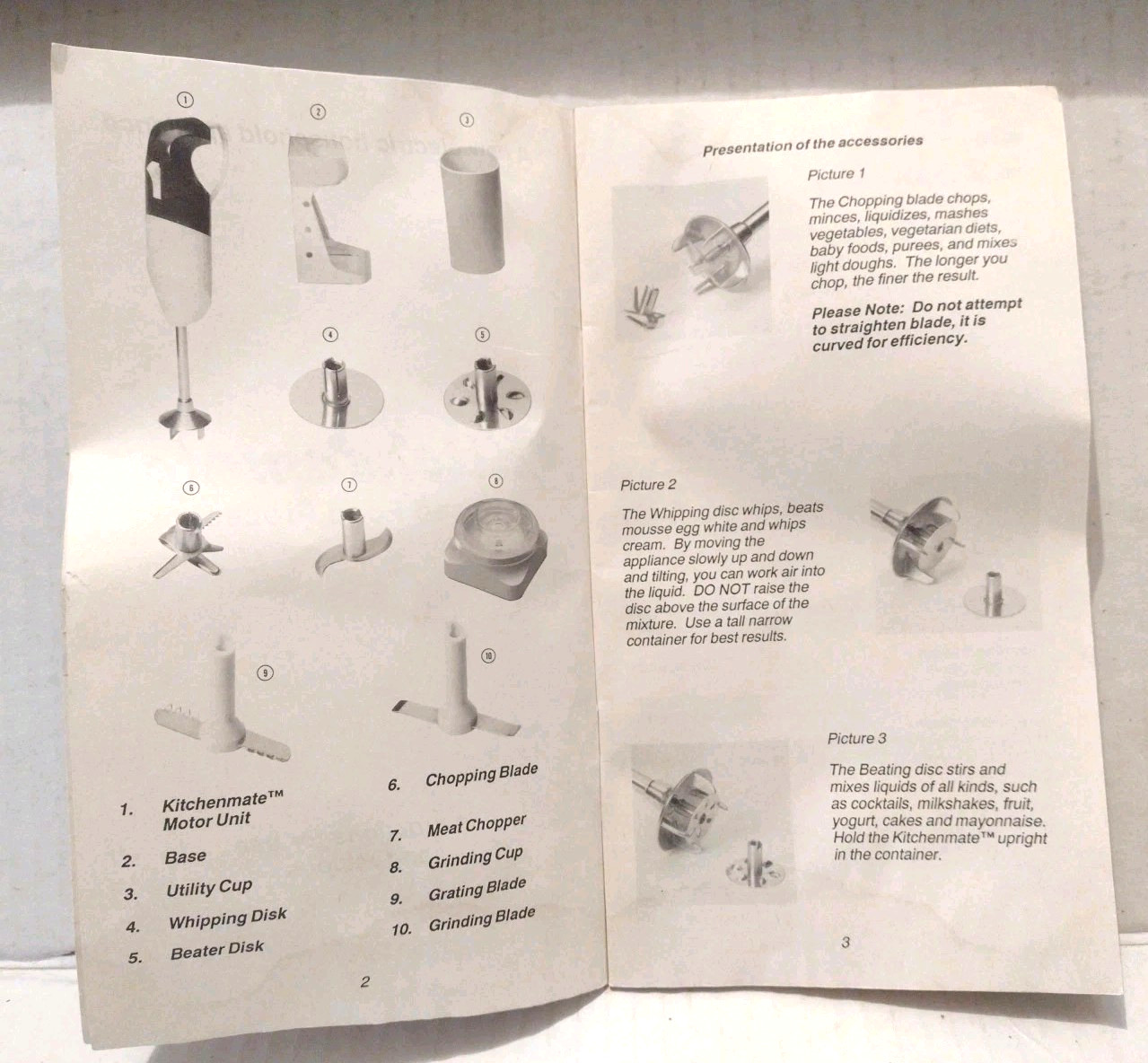 Vintage KITCHENMATE Hand Blender Processor Manual/ Recipe Book 28 Pages