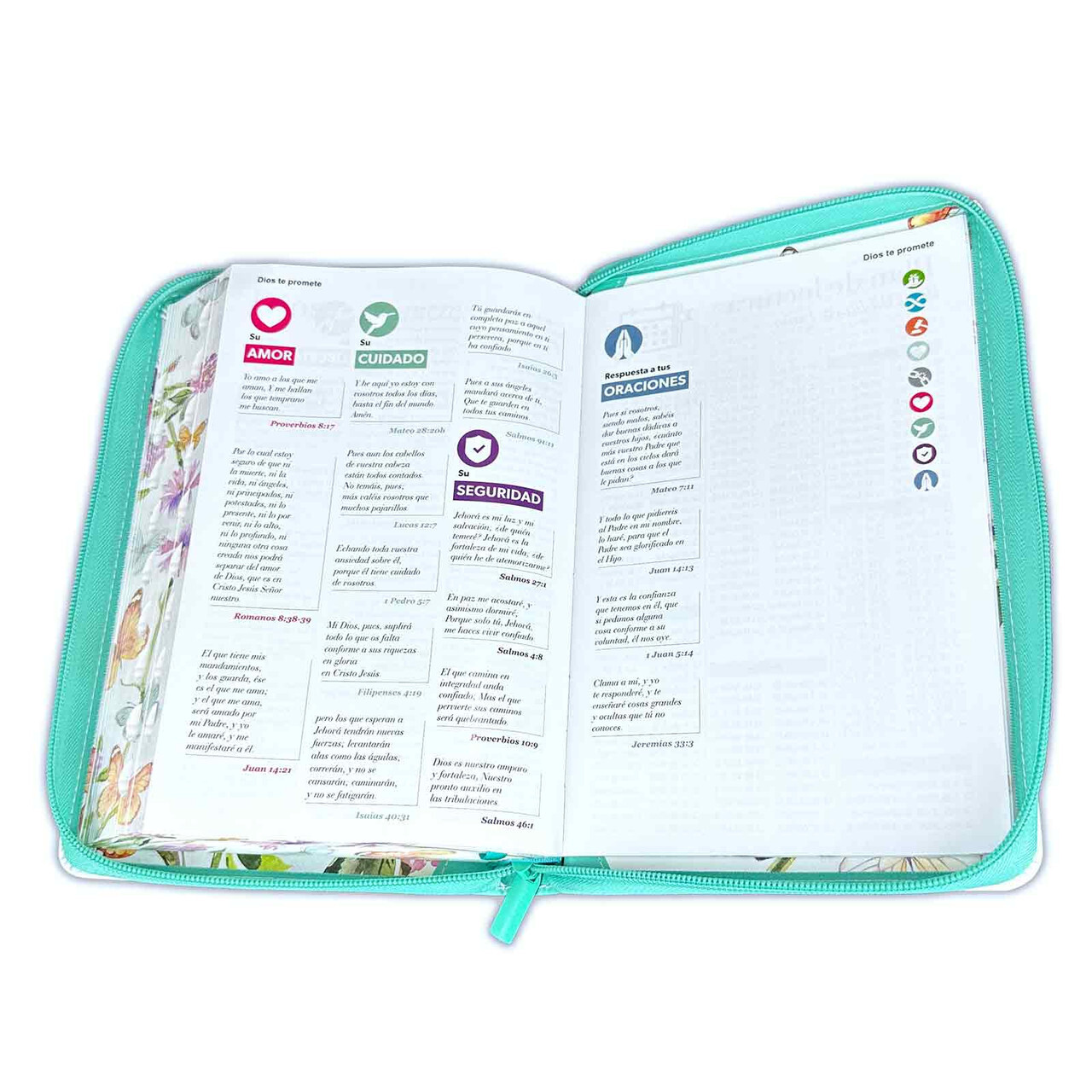 Biblia para Mujer con Cierre Letra 12 puntos RV1960 floral/mariposas con indice