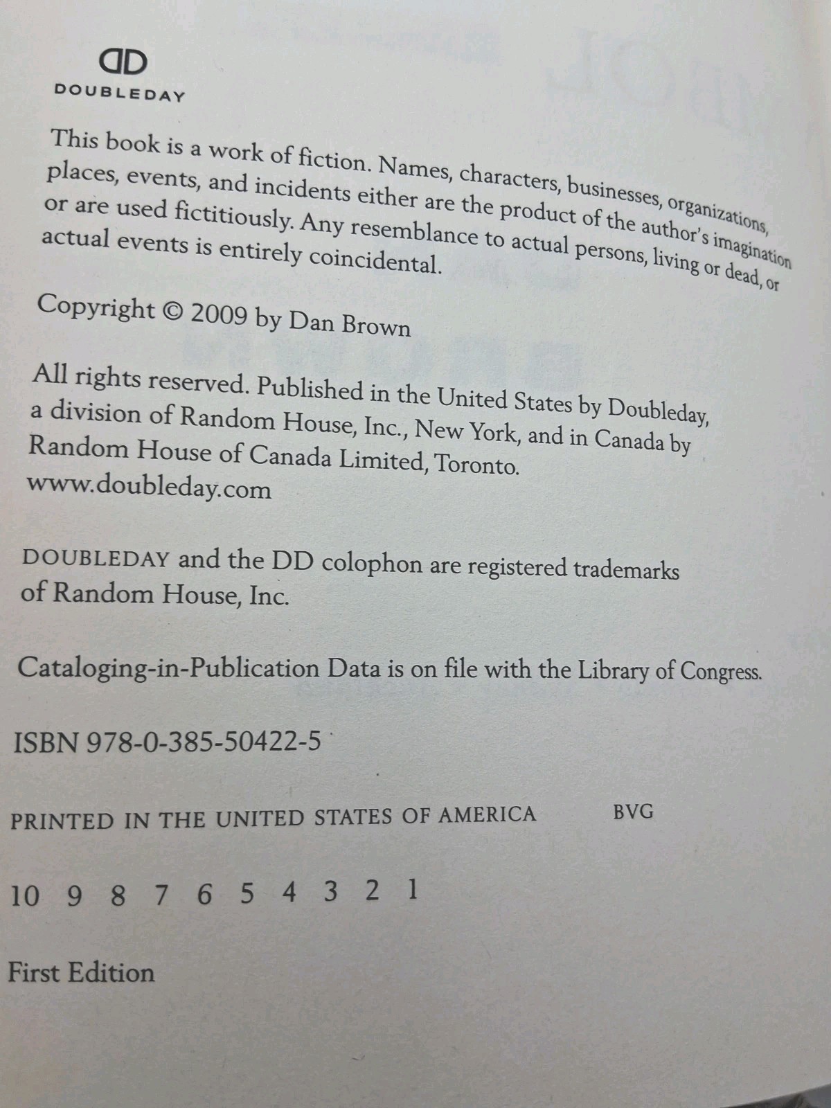 The Lost Symbol by Dan Brown 2009 First Printing, 1st Edition Doubleday HC in DJ