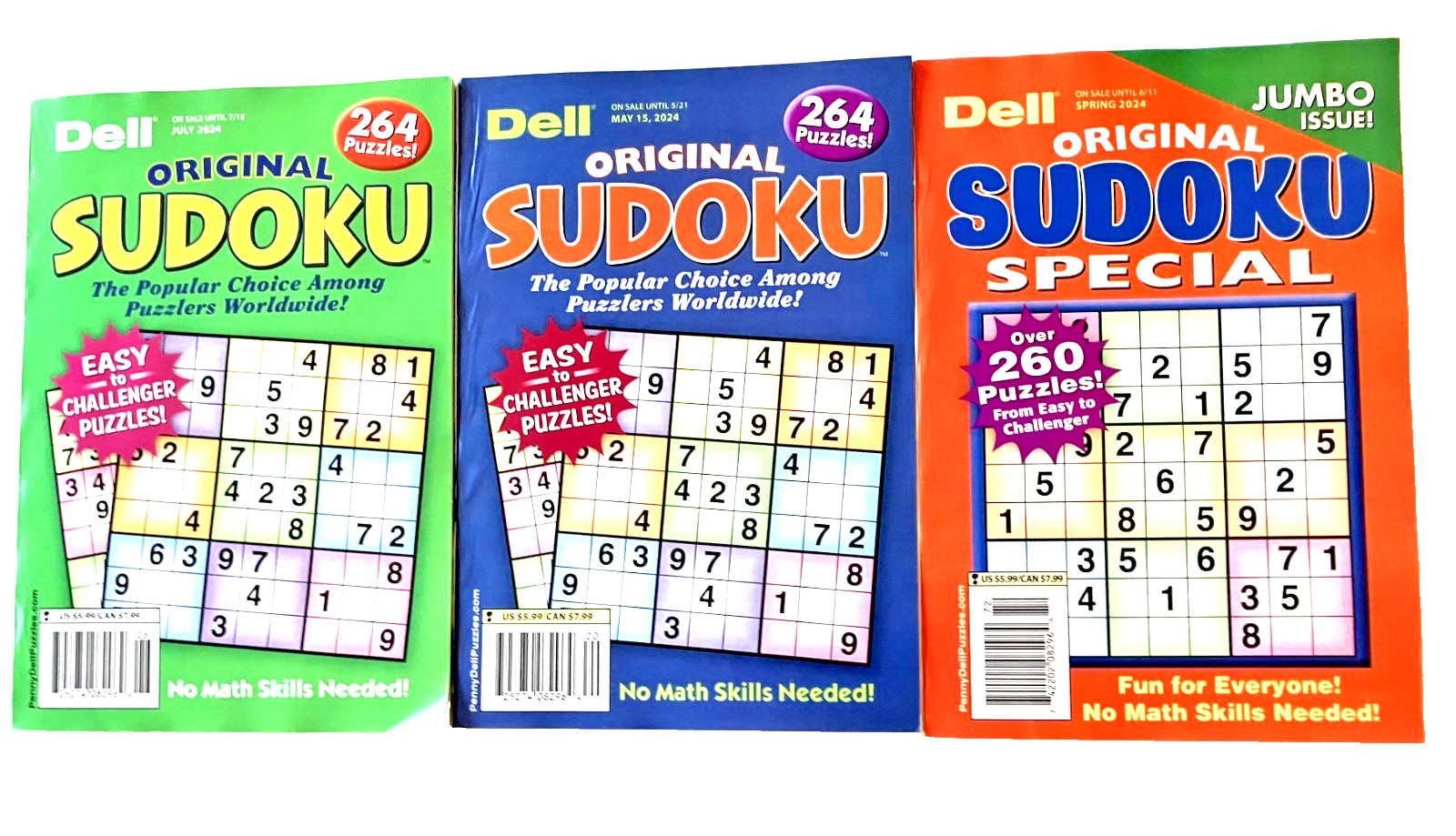 NEW Lot 3 Penny Press Dell Sudoku Good Time Puzzle Books Over 260 In Each!