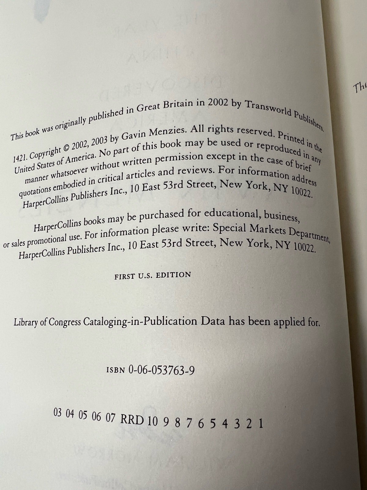 1421 THE YEAR CHINA DISCOVERED AMERICA by Gavin Menzies 2003 1st Ed-1st Print