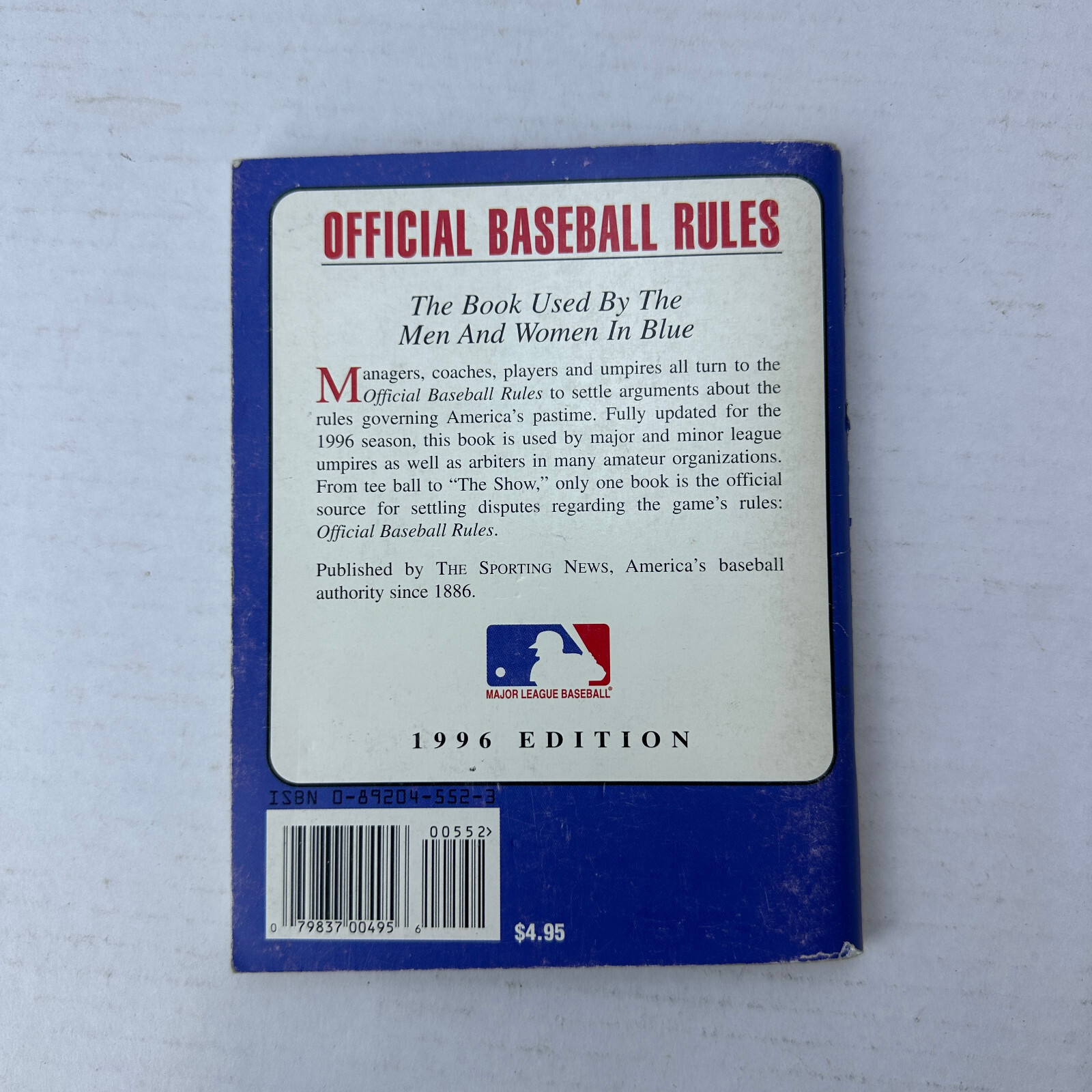 Official Baseball Rules 1996 Edition The Sporting News SC Vintage MLB Official
