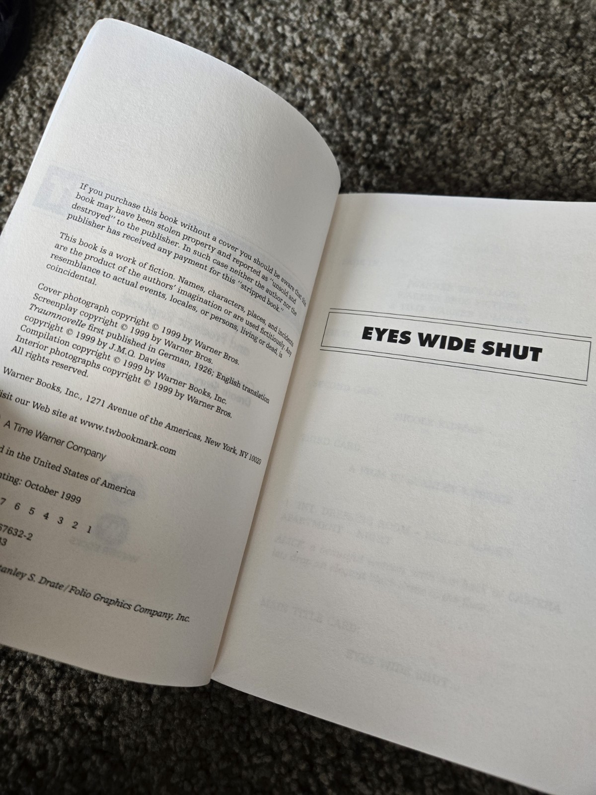 Eyes Wide Shut Screenplay Kubrick Raphael Schnitzler 1999 PB Warner Books First