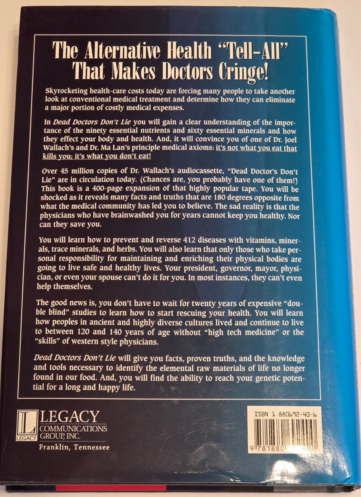 DEAD DOCTORS DON’T LIE By Joel D Wallach & Ma Lan – Hardcover **VERY GOOD**