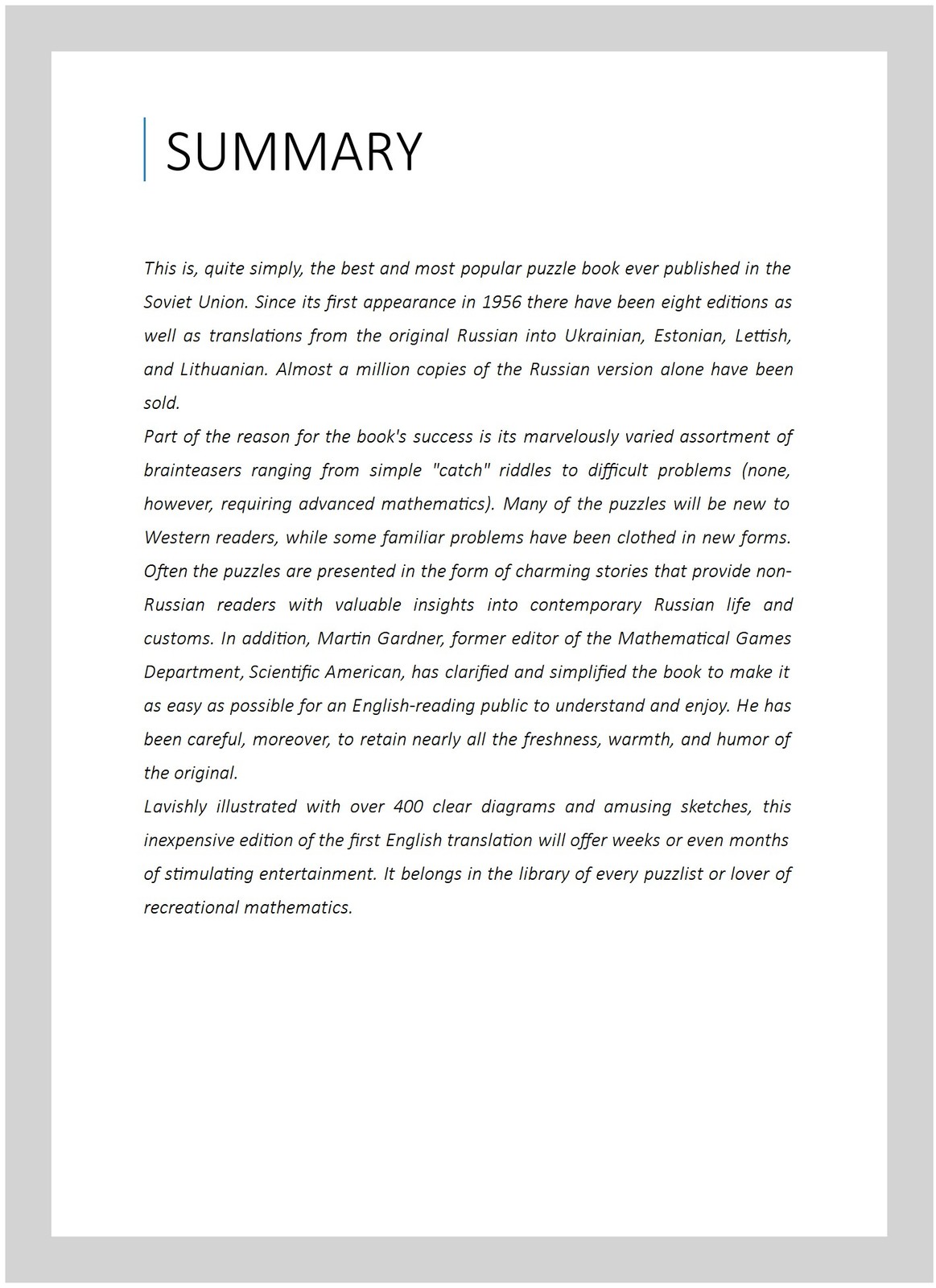 Moscow Puzzles : 359 Mathematical Recreations, Paperback by Kordemsky, Boris,…
