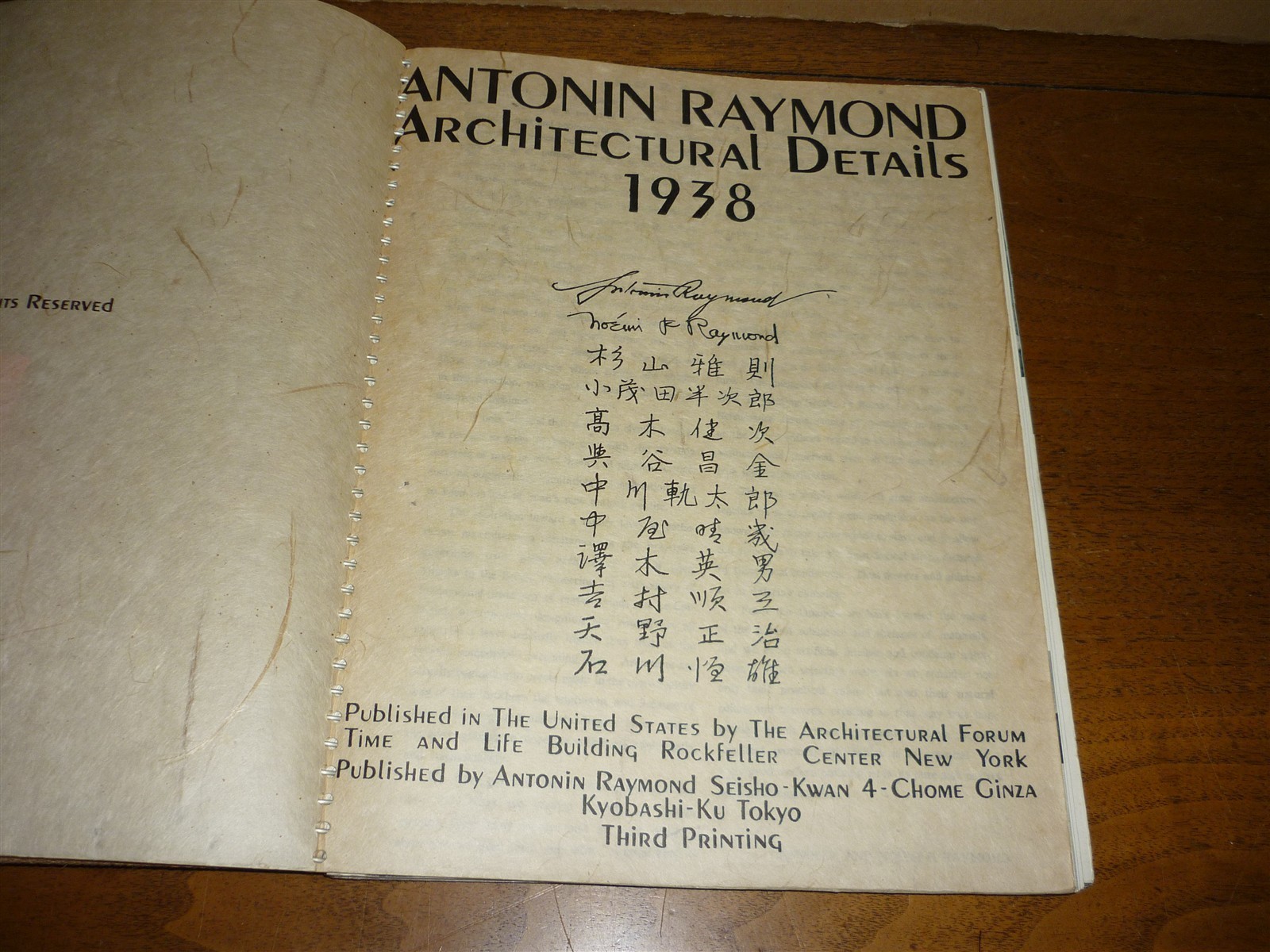 Antonin Raymond Architectural Details 1938. 3rd ptg. VG+copy in VG card slipcase