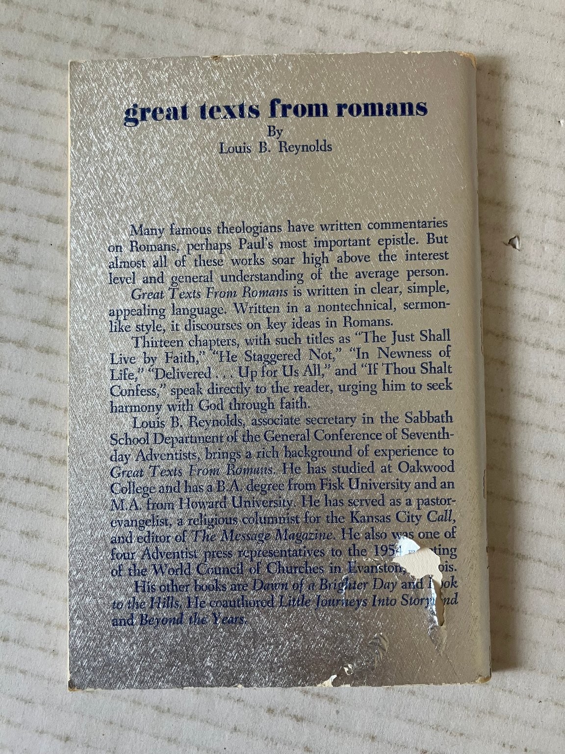 Great Texts From Romans Louis B. Reynolds 1972 Religious Christian Paperback