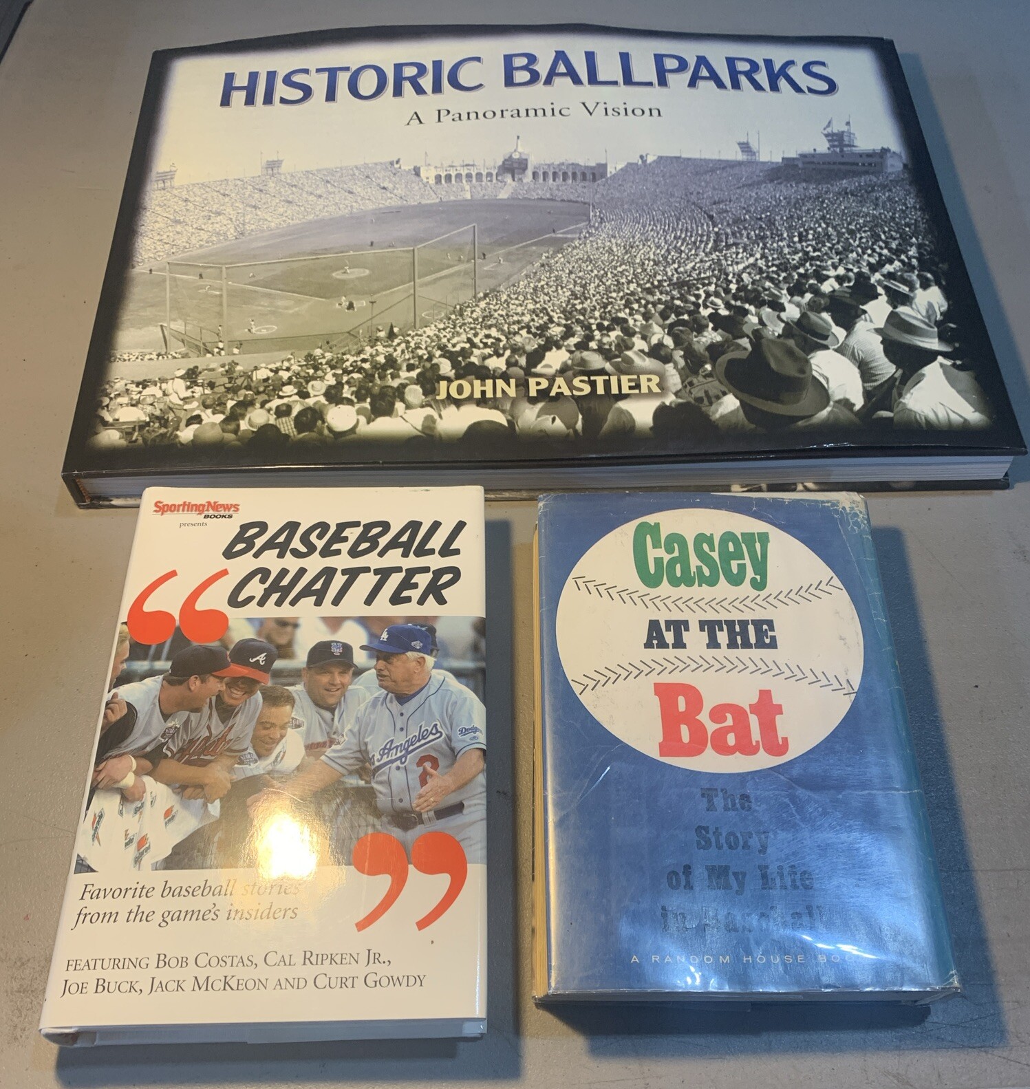 3 MLB Baseball Books. Baseball Chatter , Casey At The Bat, Historic Ballparks