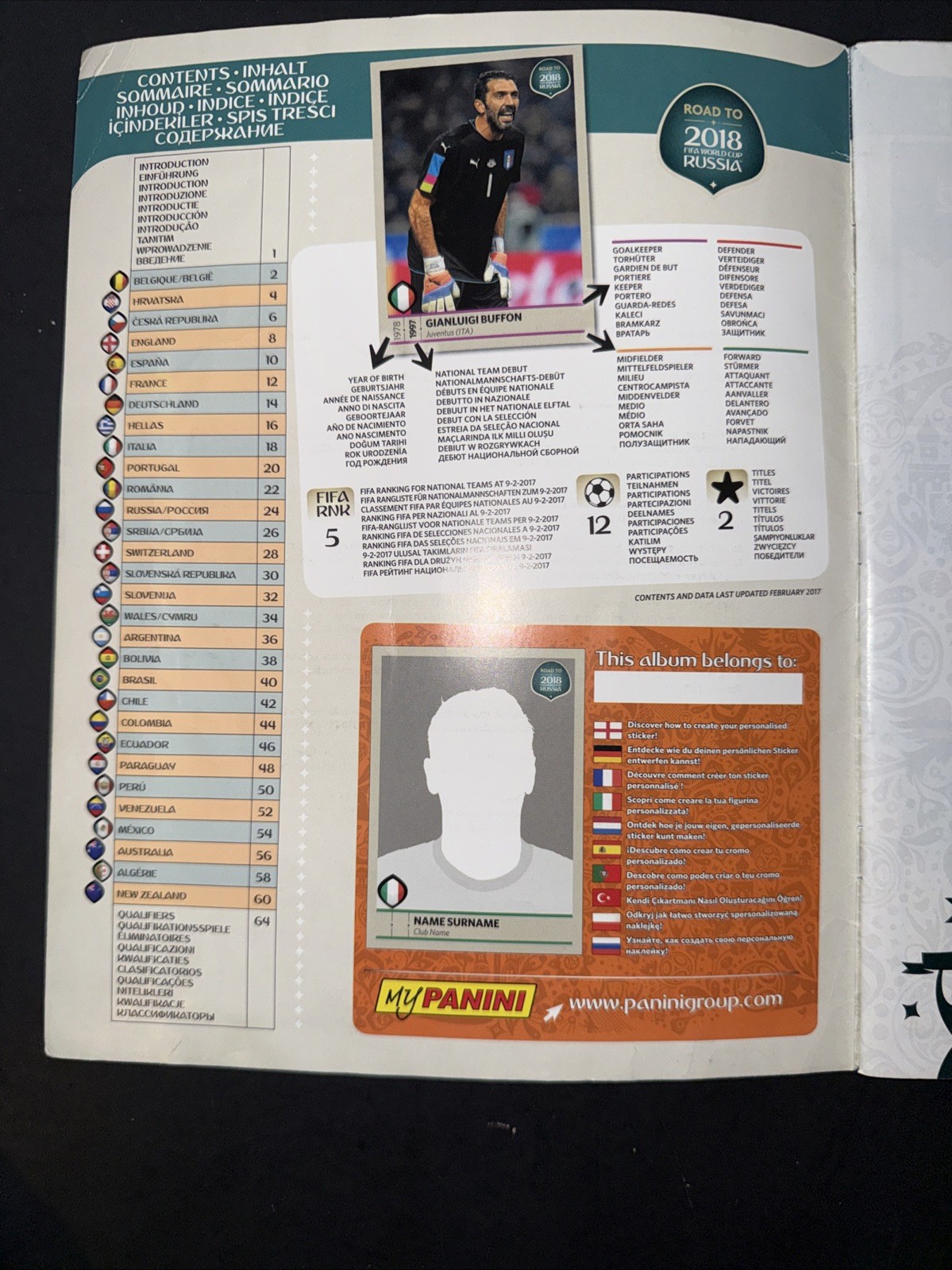 Panini Road to 2018 FIFA World Cup Russia Sticker Album w/ Stickers