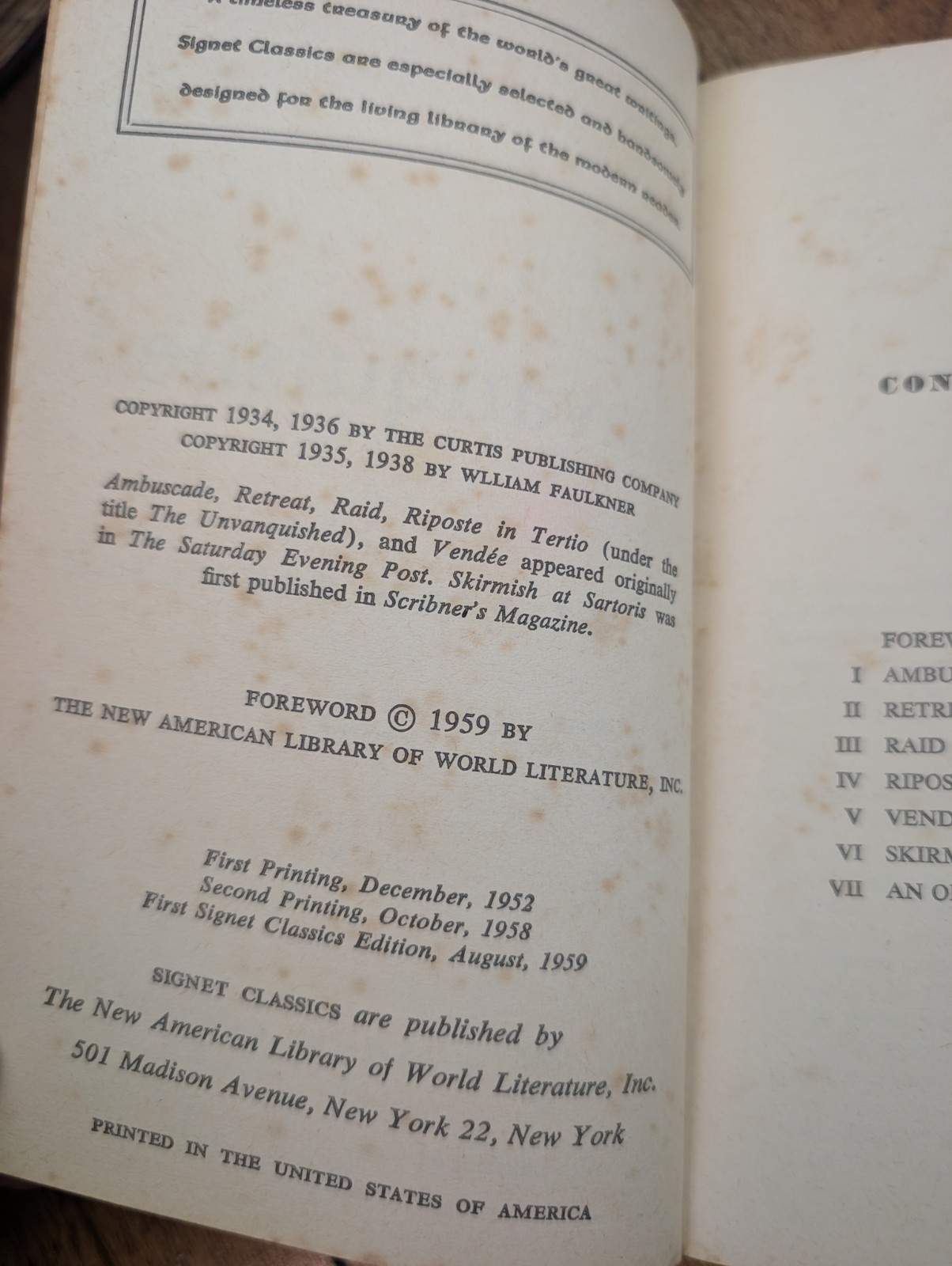 The Unvanquished William Faulkner 1959 Vintage Paperback Book Signet Classic