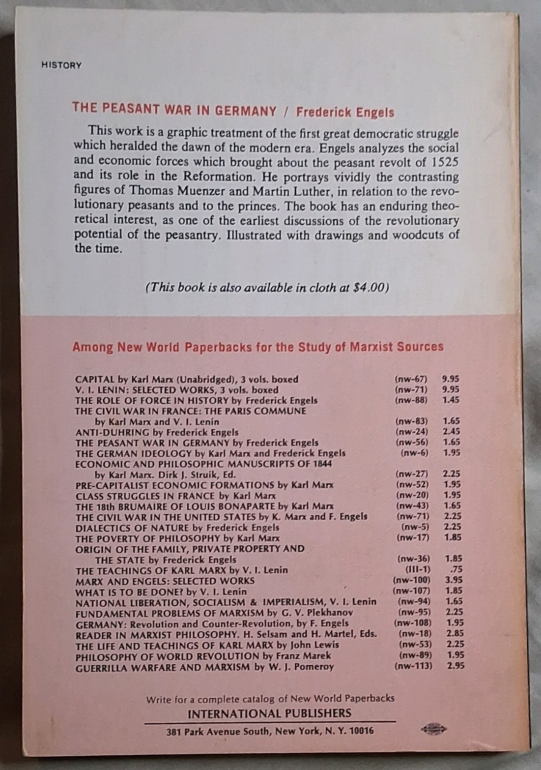 The Peasant War in Germany By Frederick Engels New World Paperback NW-56 1970