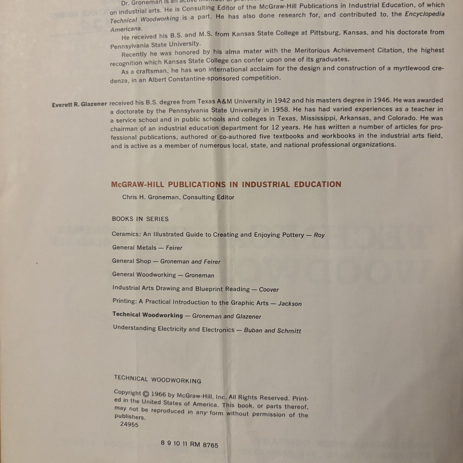 Technical Woodworking (McGraw-Hill) 1966 MCM